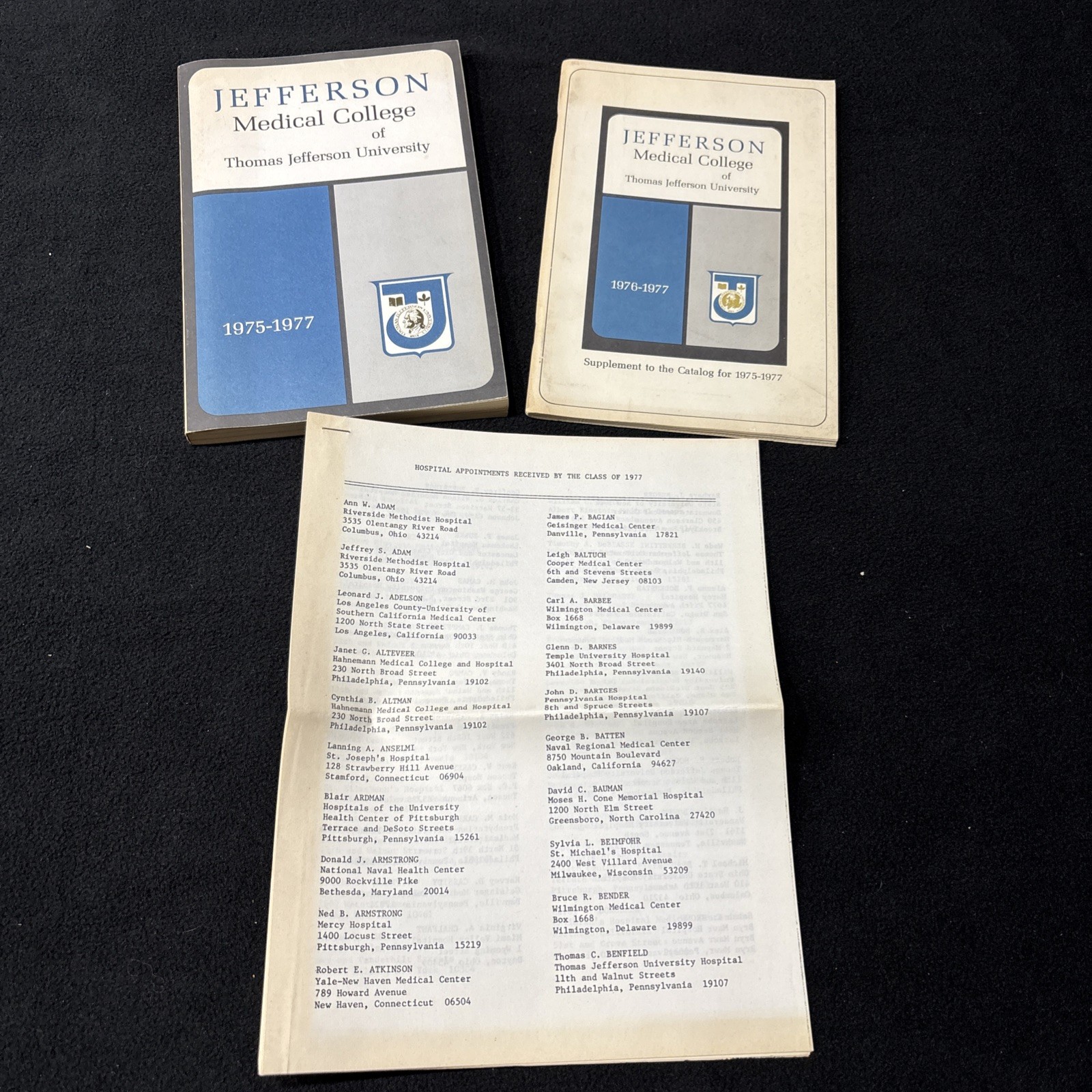Jefferson Medical College Course Catalog and Hospital Appointments 1975-1977