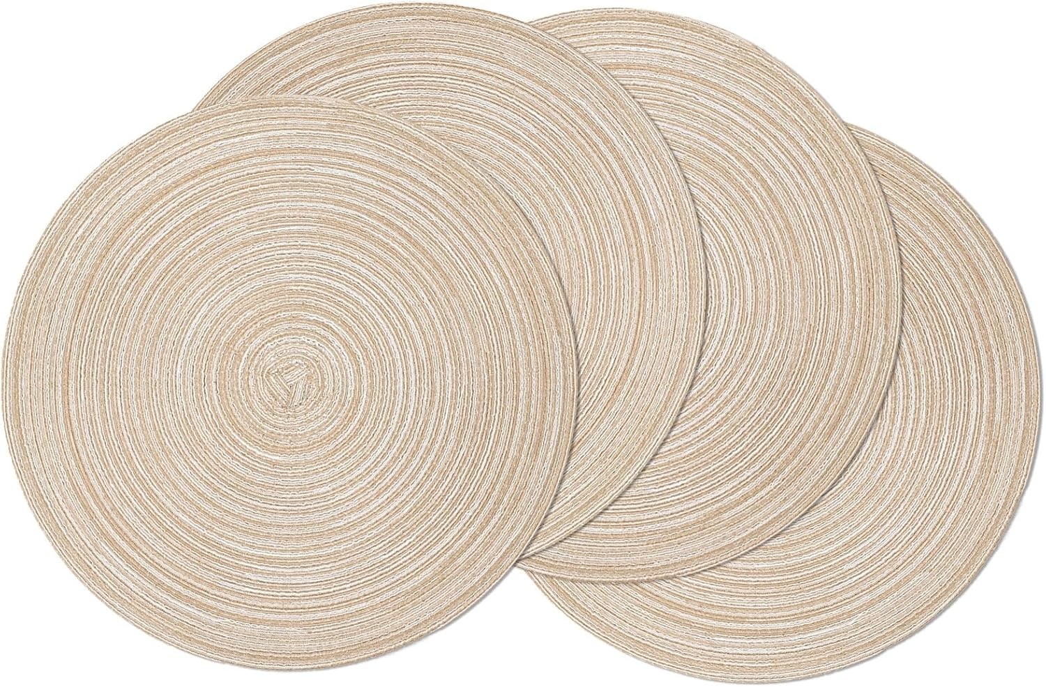SHACOS 4 Pack 15 Inch Round Braided Placemats Beige Non Slip
