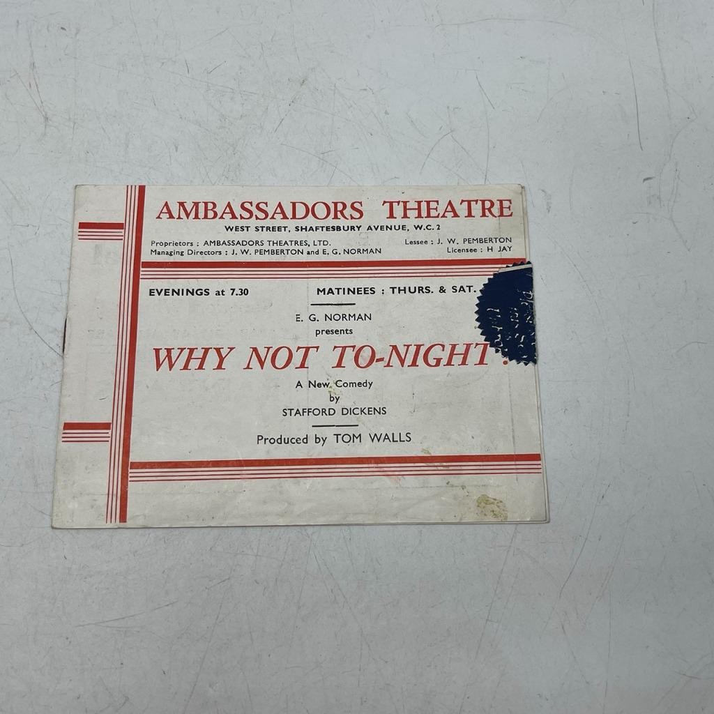 Playbill Theater Program Ambassador\'s Theatre Why Not To-Night?