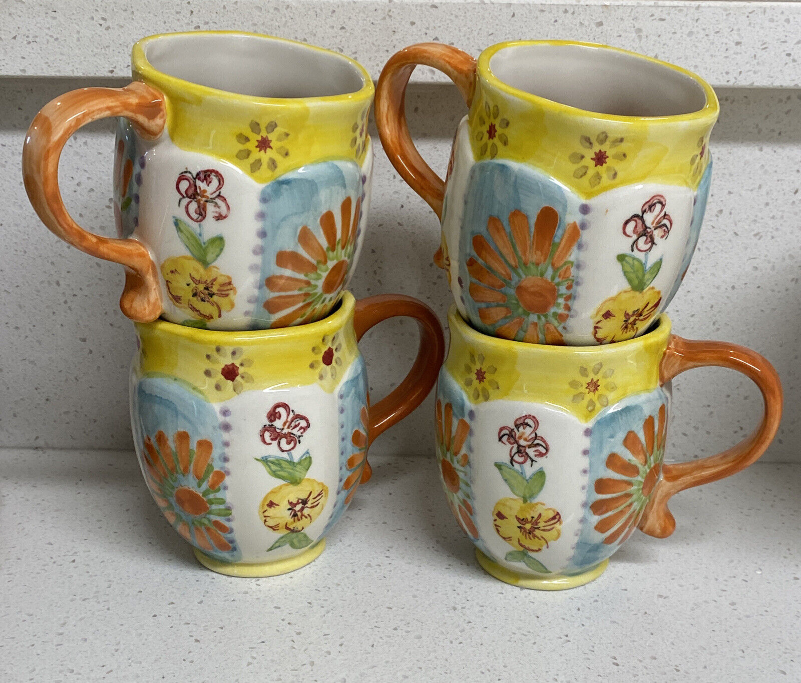Biscuit Floral Mug Orange Handle Anthropologie Floral - Set Of 4