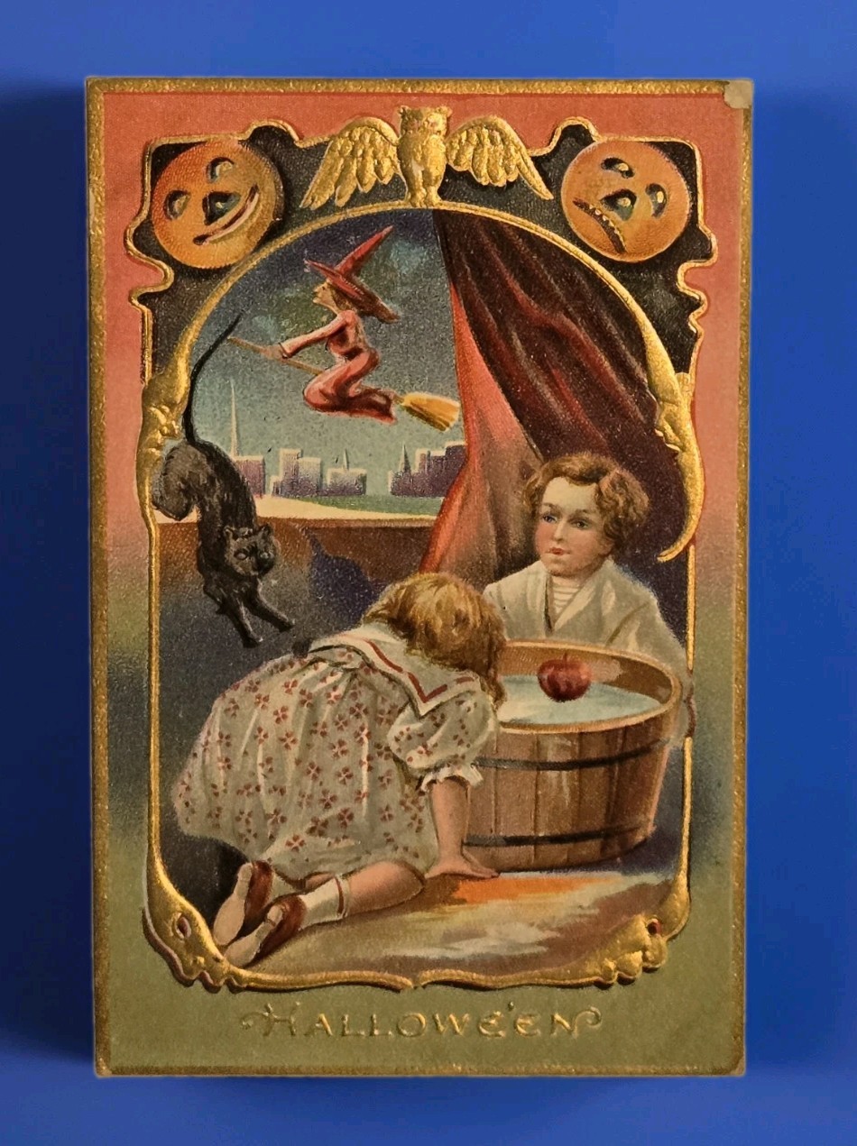 Vintage Halloween Postcard Series No. 5 Witch Black Cat JOL'S Stunning 1912