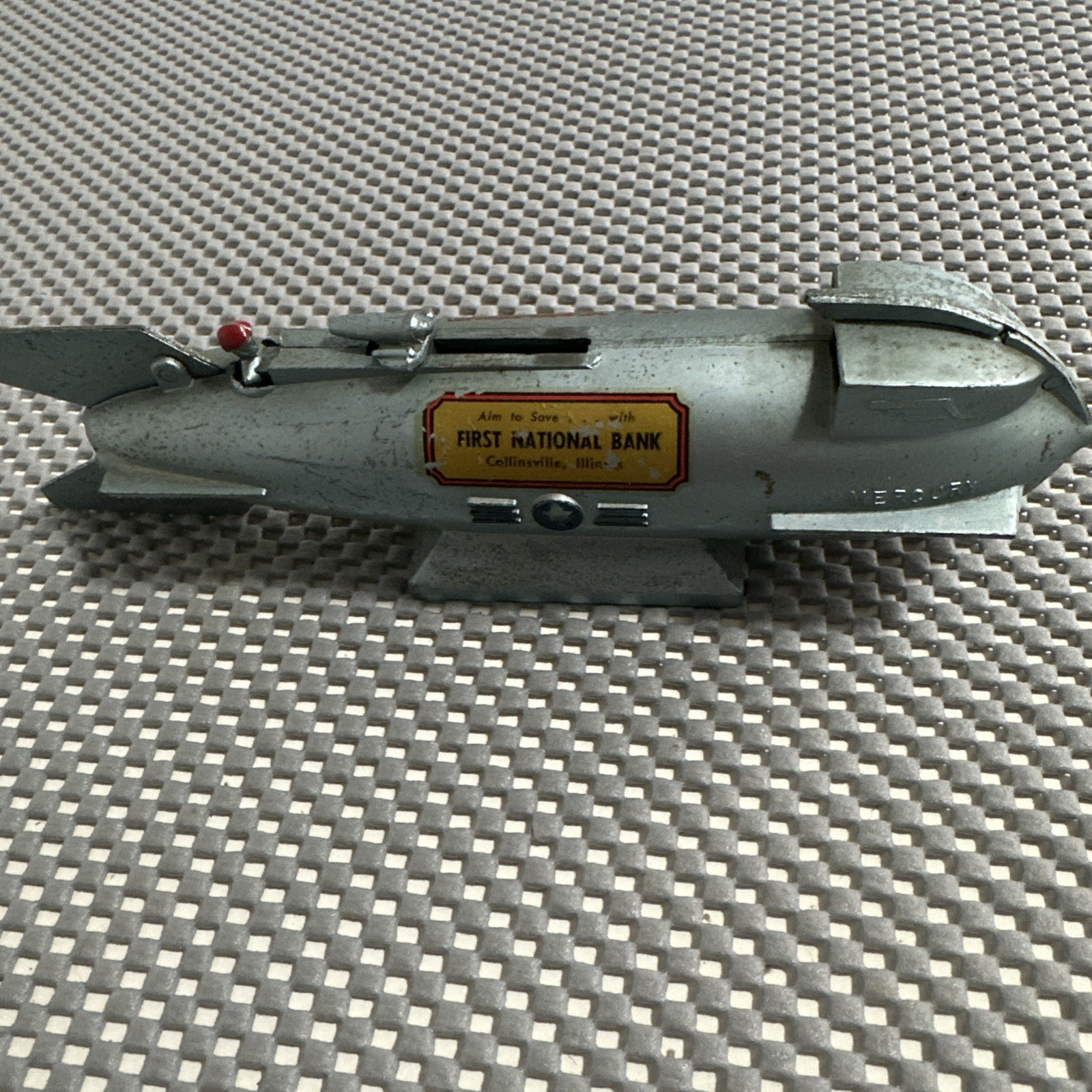 VTG Mercury Rocket Mechanical Bank Metal No Key Manufacturers Bank St.Louis 