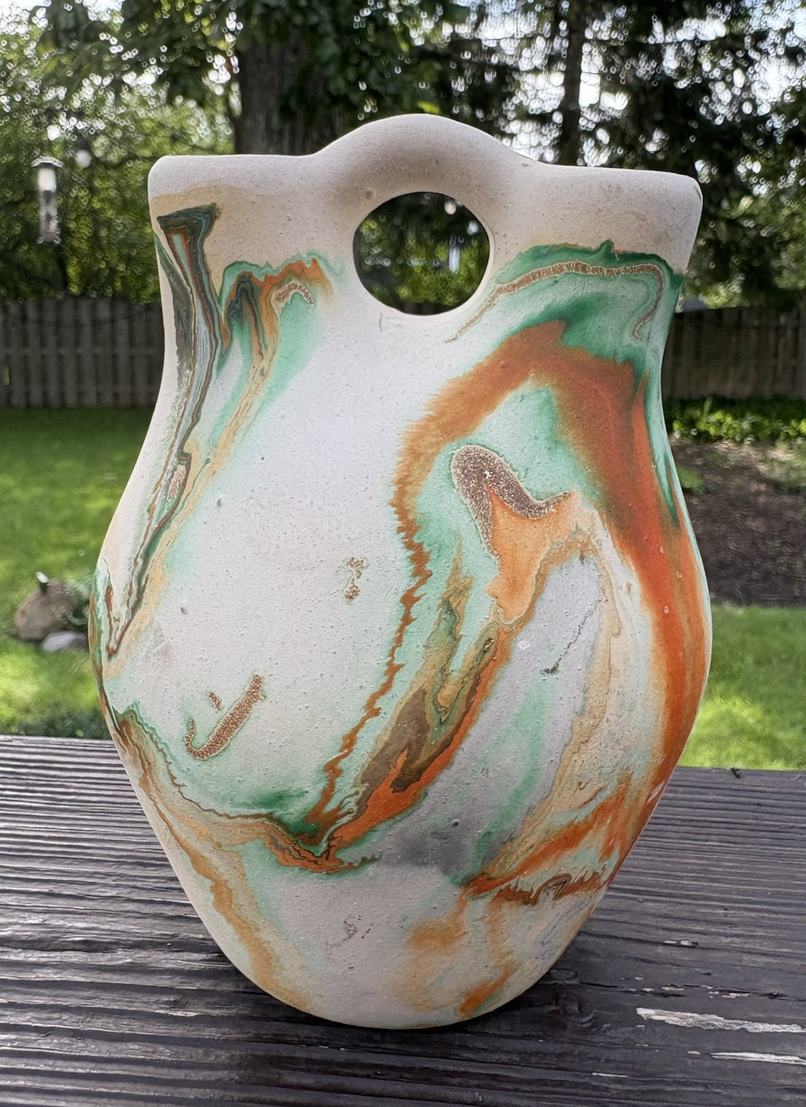 Vtg Native American Wedding Vase Nemadji Pottery Swirl Pattern Clay USA 6