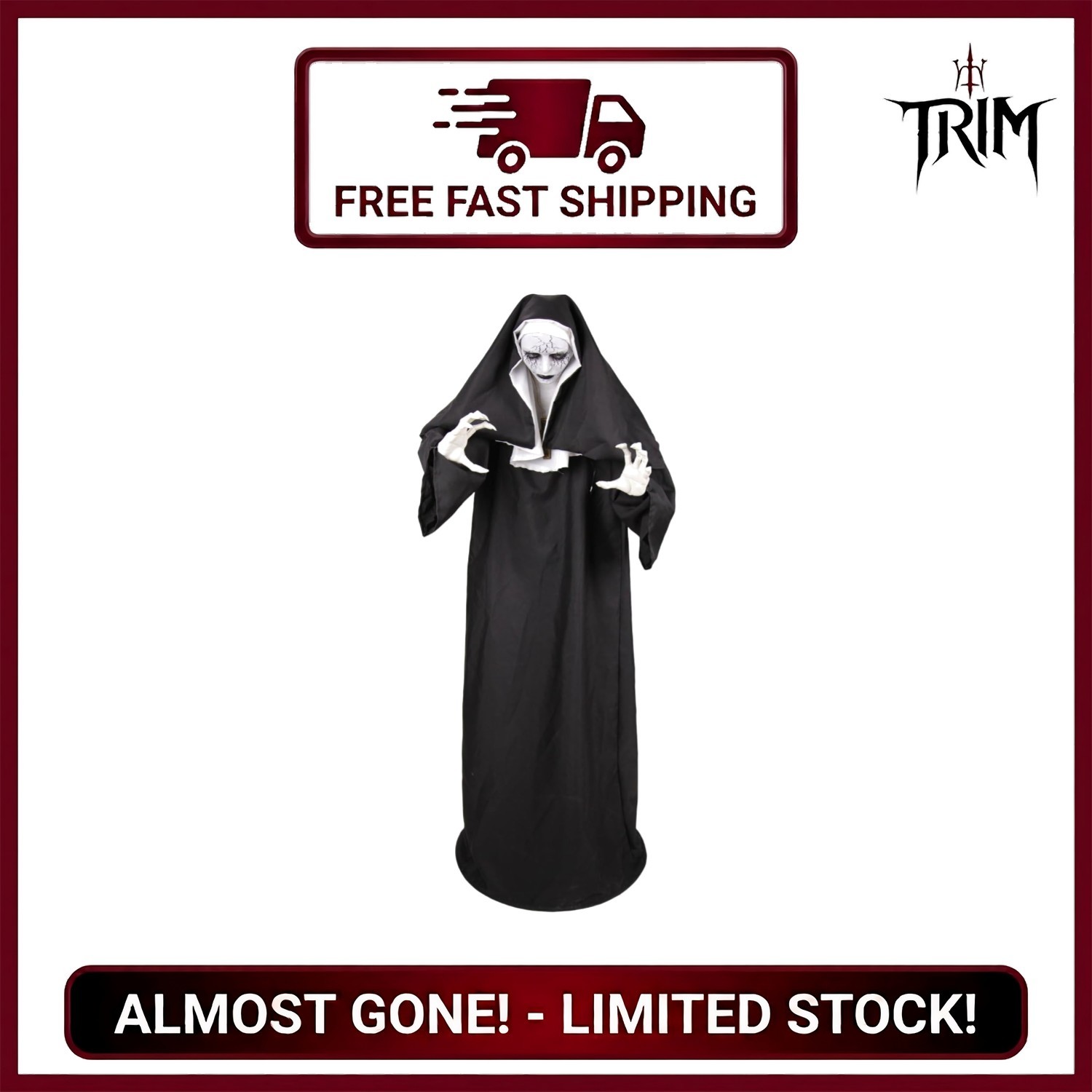 Haunted Hill Farm 5.4-ft Jump Scare Nun Halloween Animatronic Motion-Activated