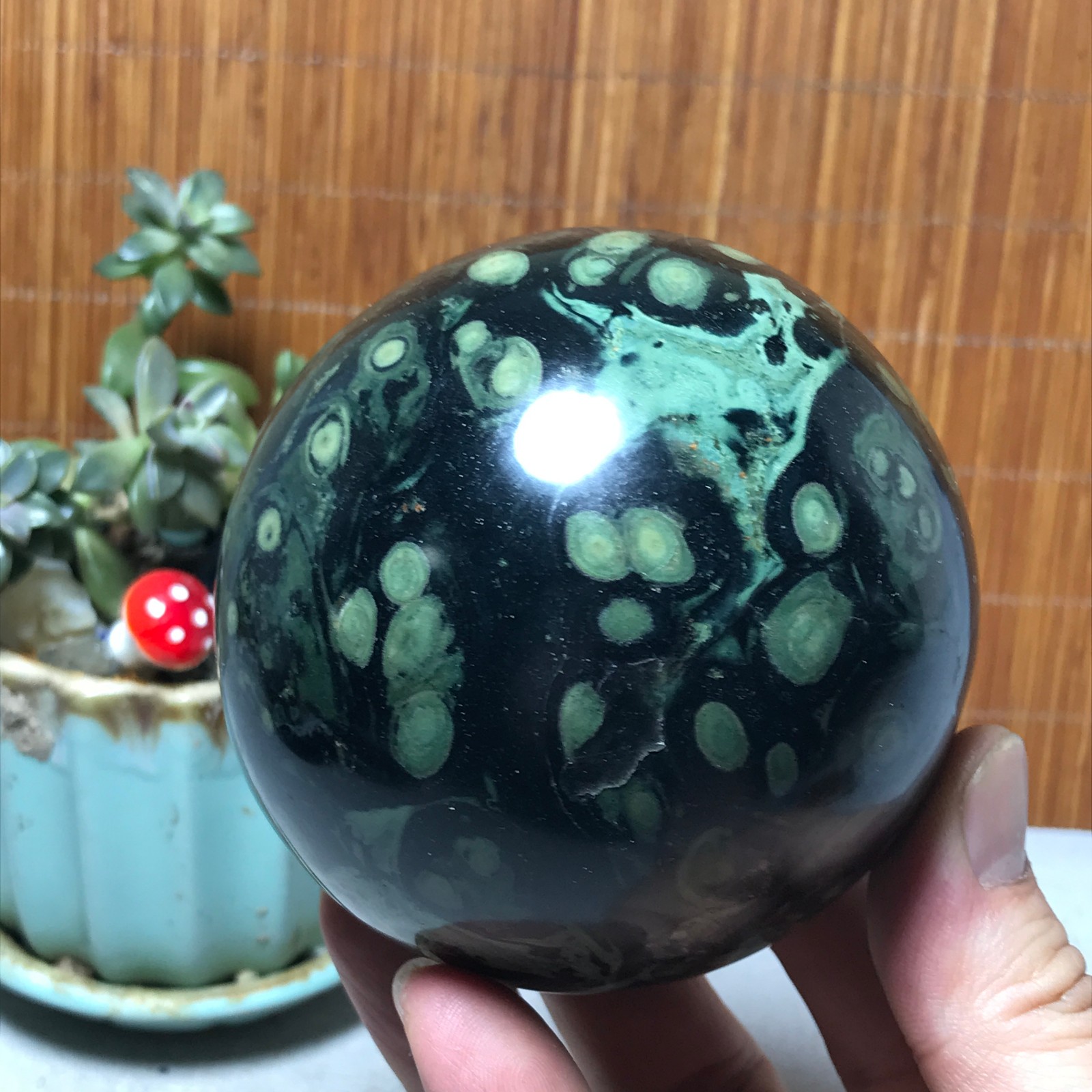 81mm NATURAL Green Kambaba jasper sphere ball quartz Crystal Healing 845g A7797