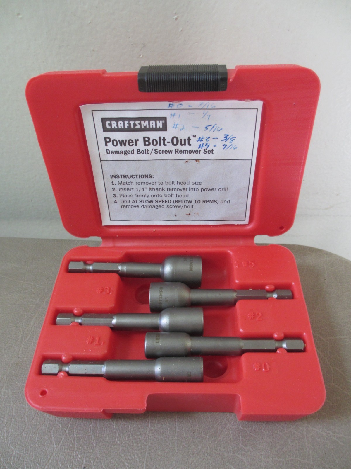Craftsman Power Bolt-Out Bolt & Screw Remover Tool Set 5 Piece Tools in Case