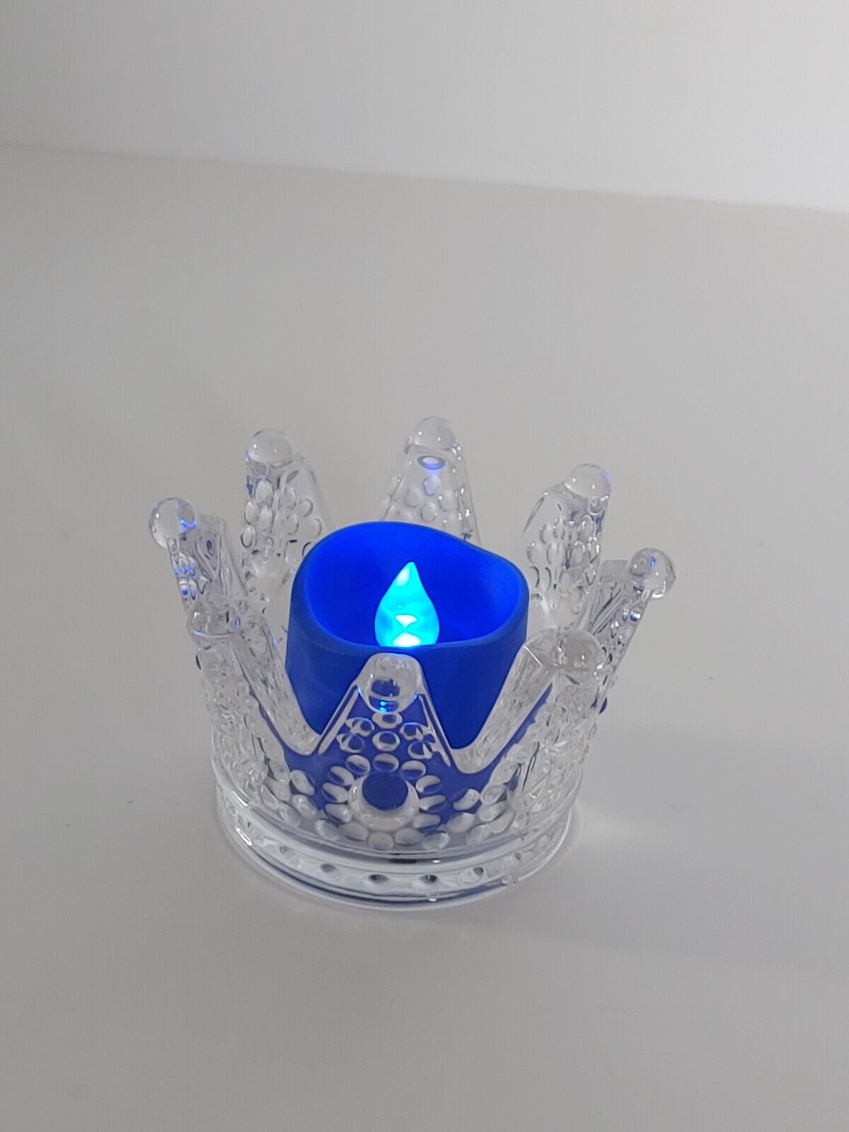 Small Clear Glass Crown Tealight Candle Holder Trinket Jewelry 