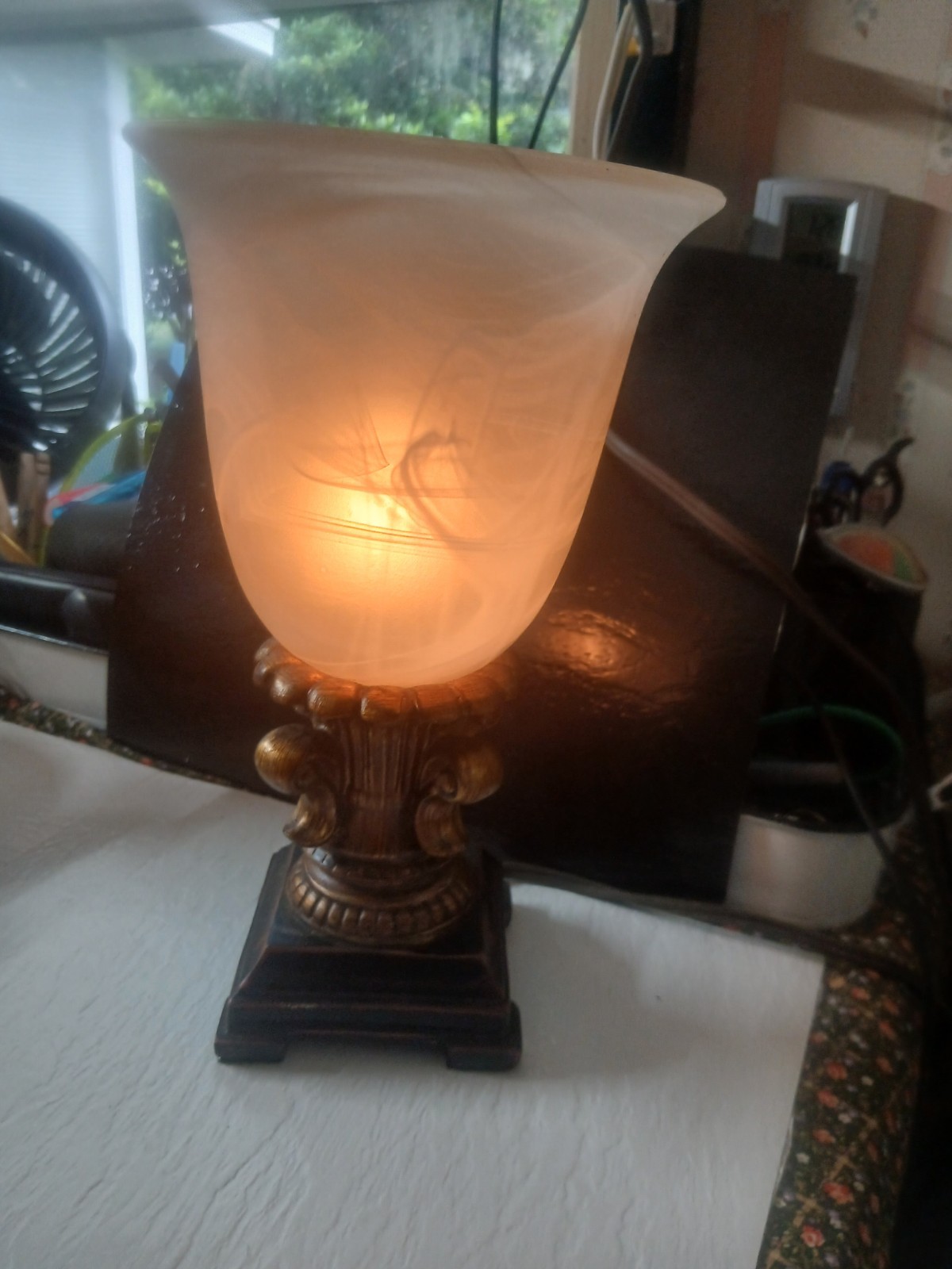 Table Lamp - Bronze torchier Frosted Glass 10\ Table Lamp - Bronze torchier Frosted Glass 10\
