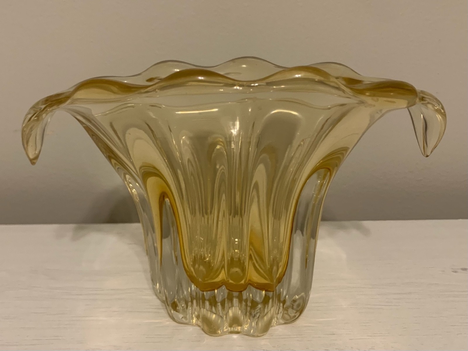 Teleflora Amber  Murano Style Melon Rib Glass Fan Vase