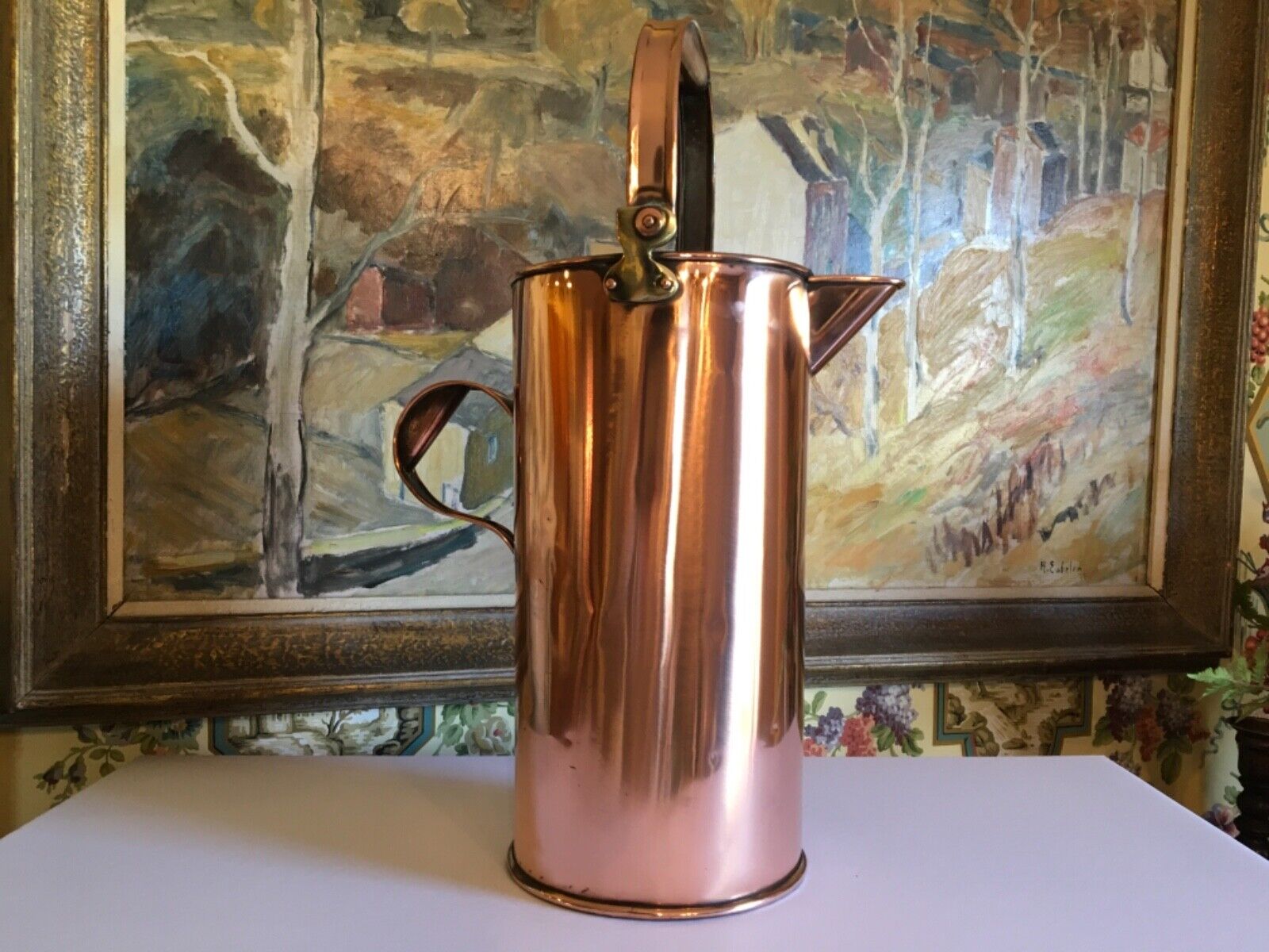 Large English Copper Bucket Circa 1900 Tall 19 inches