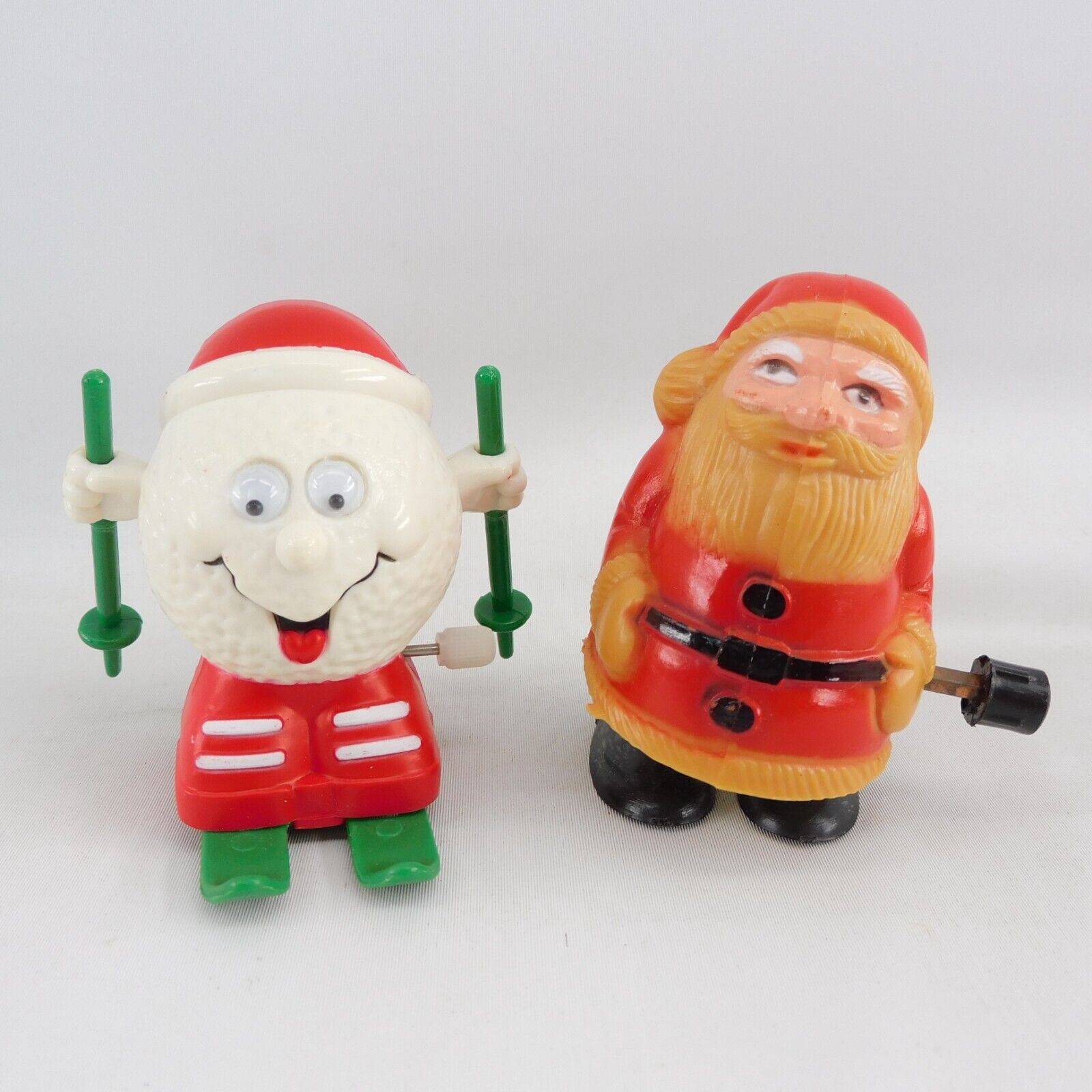 Wind Up Vtg Toys Santa and Skiing Snowman Russ and Fun World Christmas SEE VIDEO