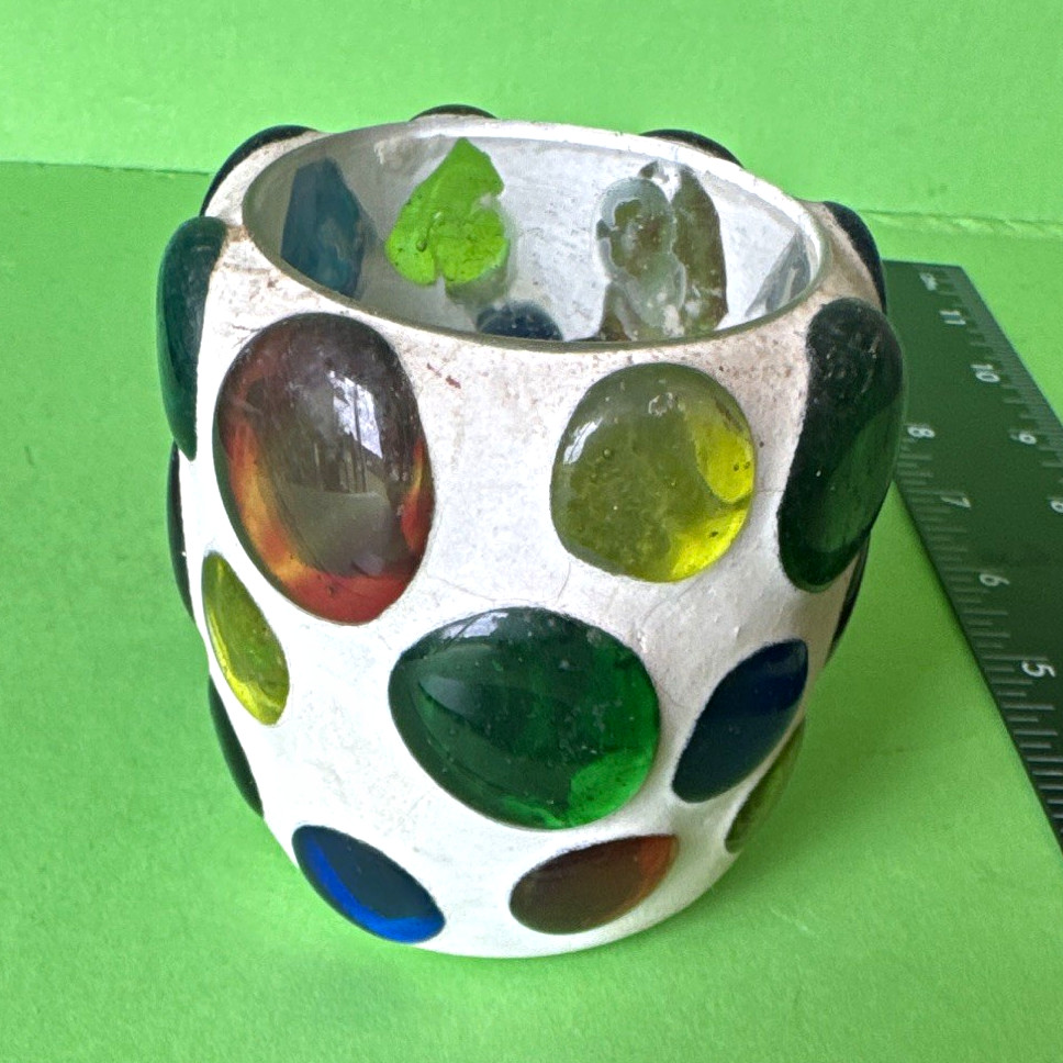 VTG Mosaic Glass Pebble Gem Jewel Votive Candle Holder Japan Counterpoint Style