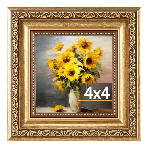 4x4 Vintage Picture Frame - Elegant Retro 4x4 Photo - 4x4 Inch - 1 Pack Gold
