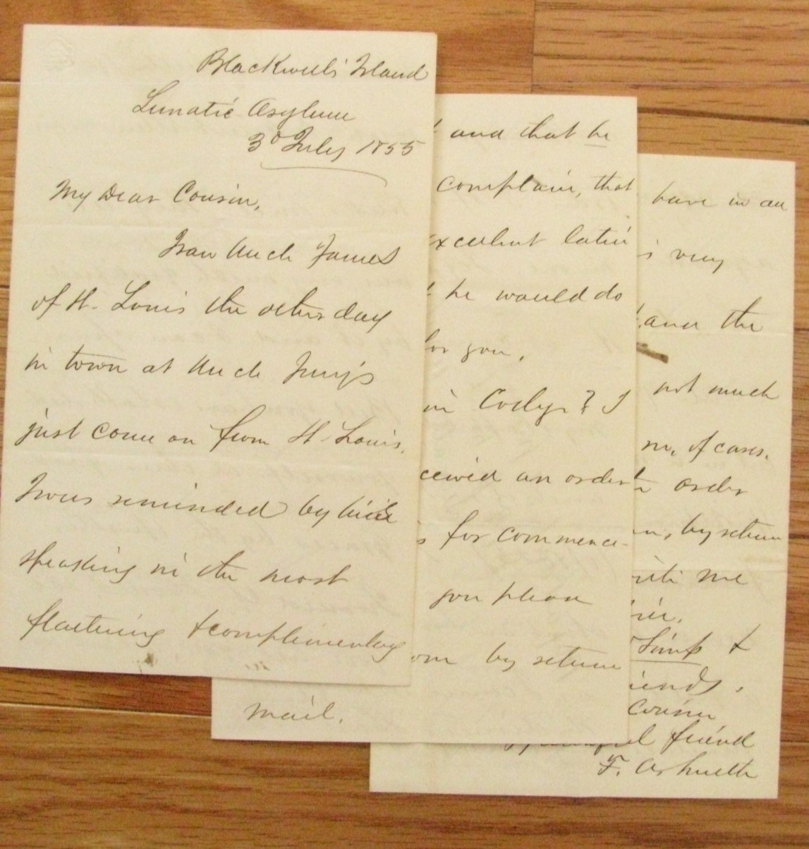 PRE-CIVIL WAR BLACKWELLS  ISLAND WOMEN'  AYSLUM DOCTOR LETTER NEW YORK CITY 1855