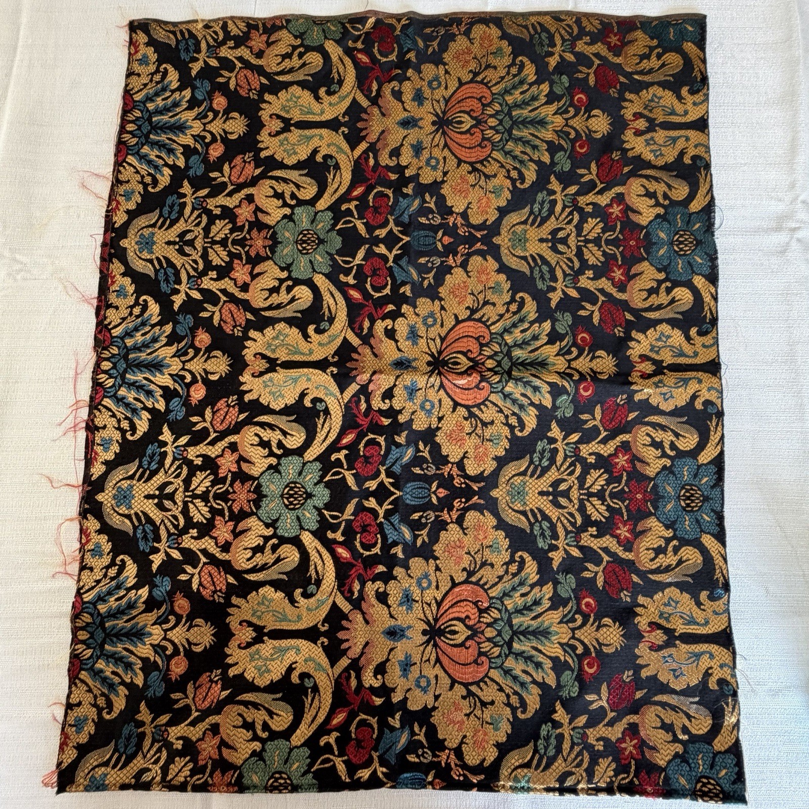 Vintage Silk Brocade Jacquard Fabric Floral Black Gold 50x20