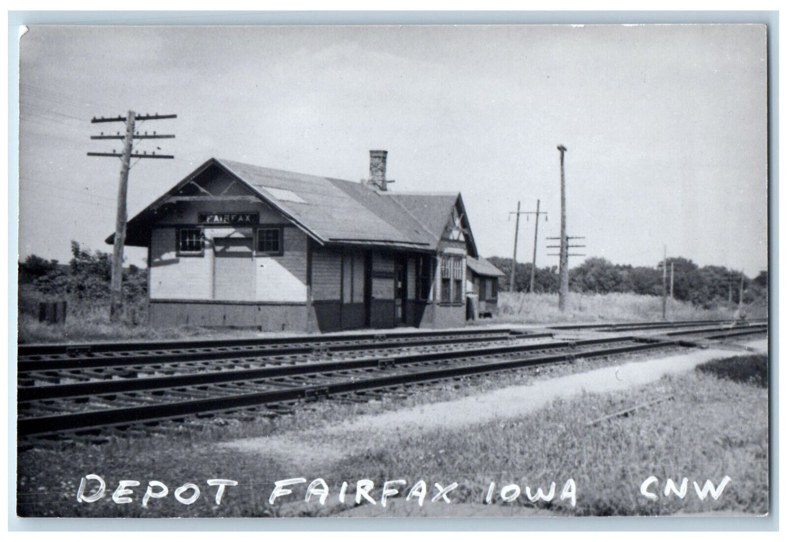 Fairfax Iowa IA Postcard CNW Depot c1960\'s Vintage Unposted RPPC Photo