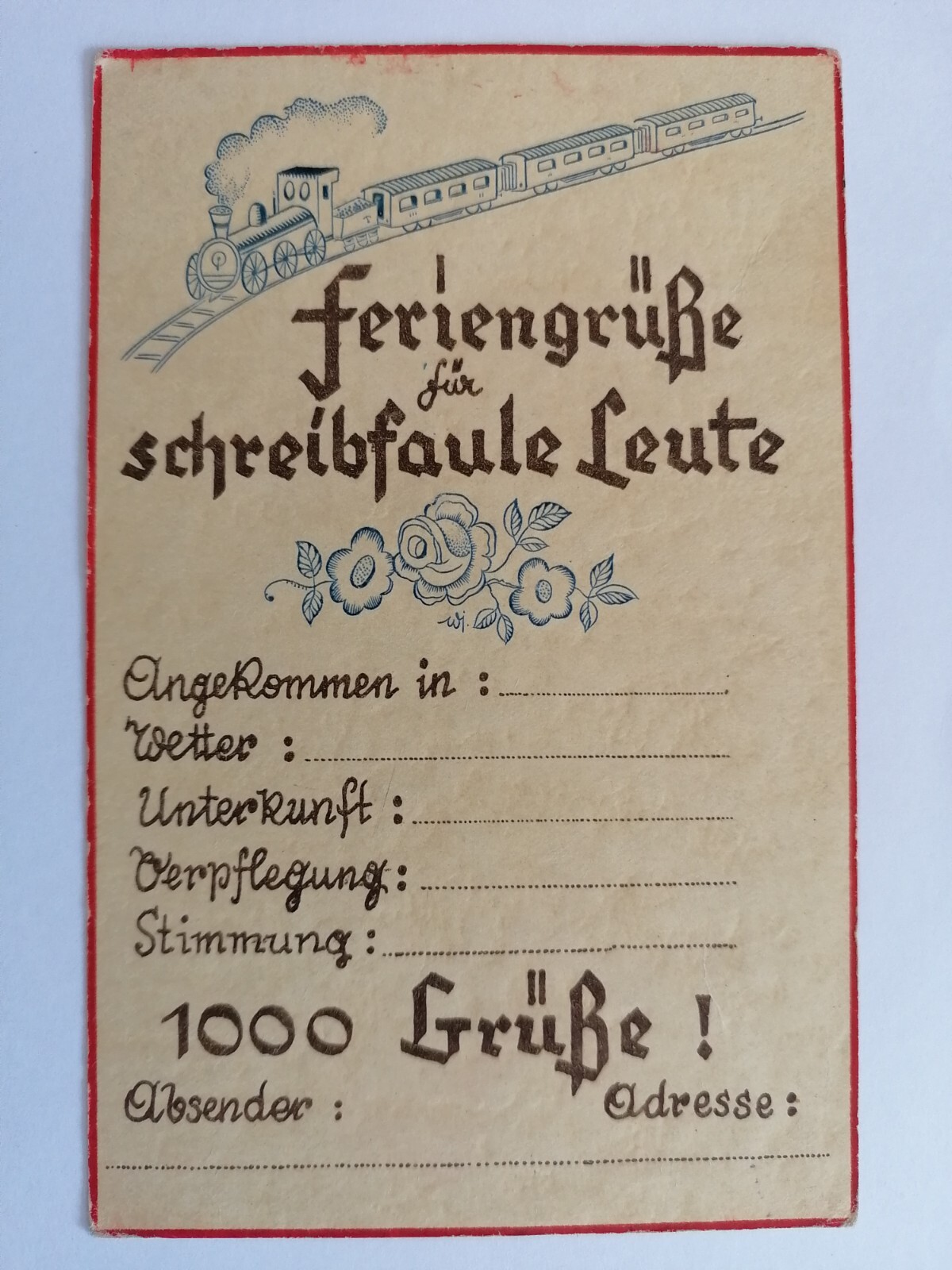 POSTCARD wants card GERMANY train train HOLIDAY GREETINGS for WRITING LAZY PEOPLE