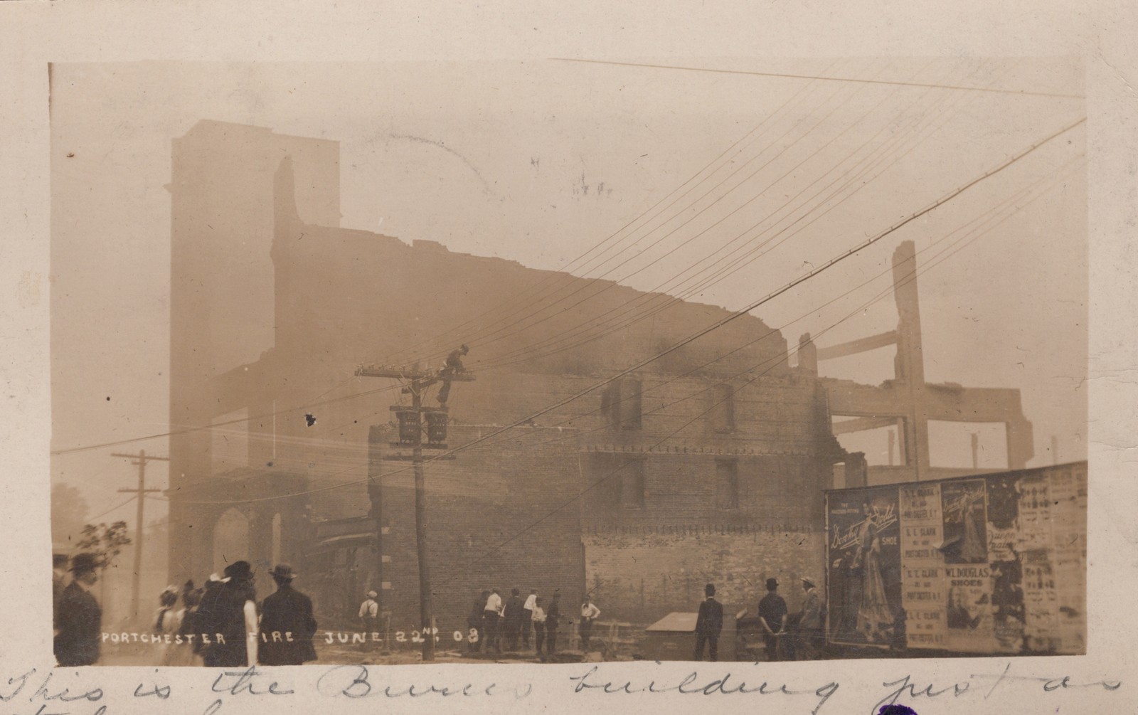Port Chester NY Fire June 22 1908 RPPC Real Photo Postcard Disaster Ruins Crowd