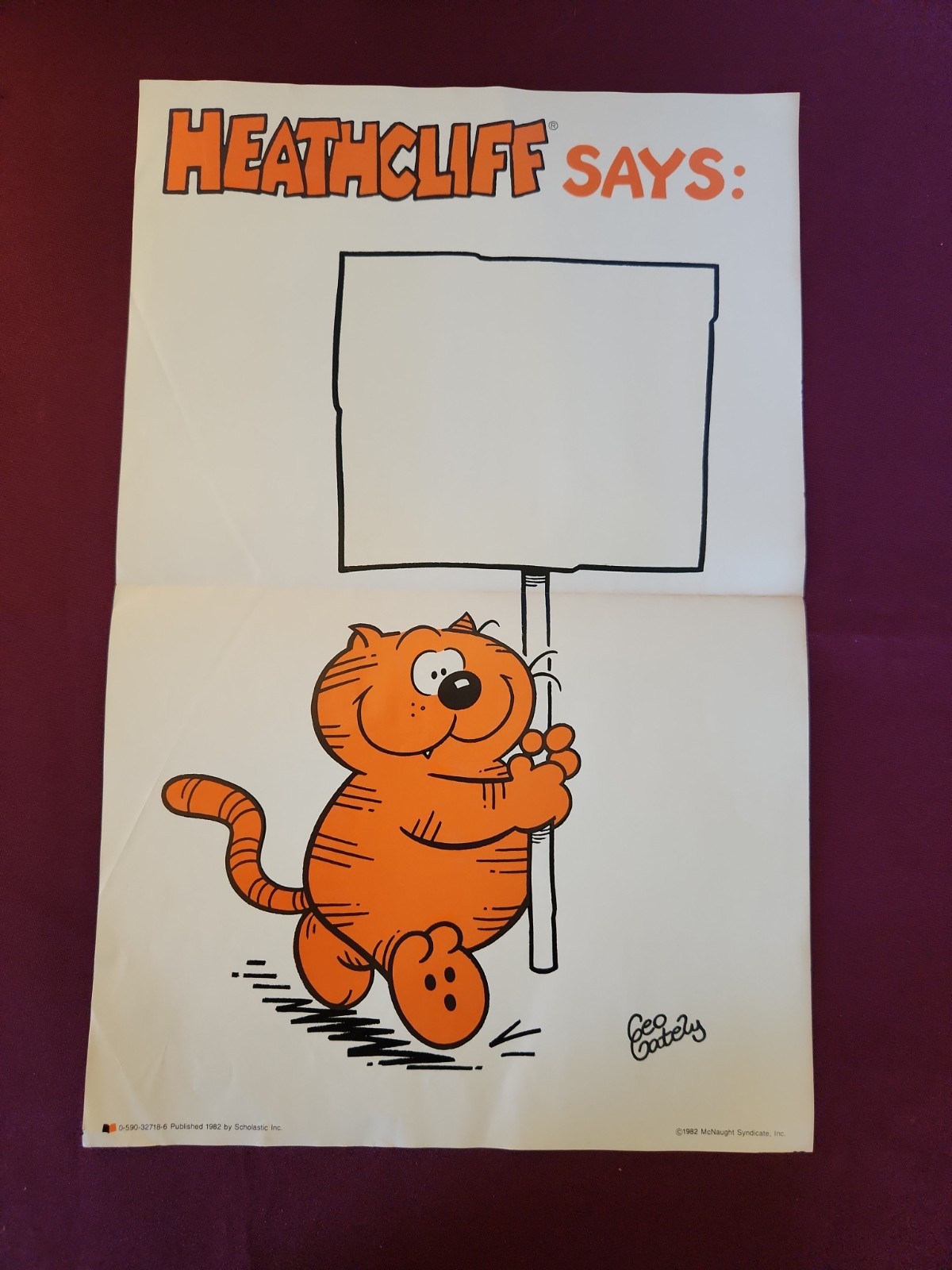 Vintage 1982 Heathcliff The Cat Poster