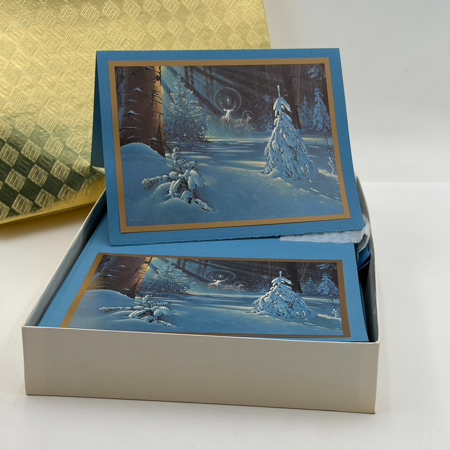35 VTG Leanin\' Tree Christmas Cards Forest Cathedral Deer Stag Winter Snow MCM