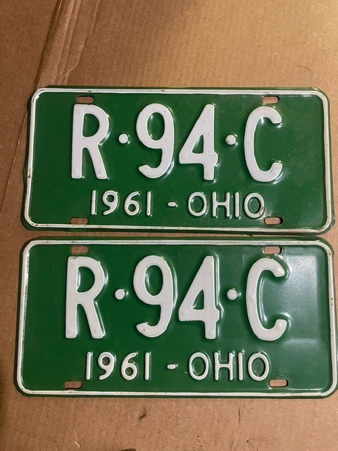Vintage 1961 Ohio License Plate Matching Set Tag R 94 C Vintage 1961 Ohio License Plate Matching Set Tag R 94 C