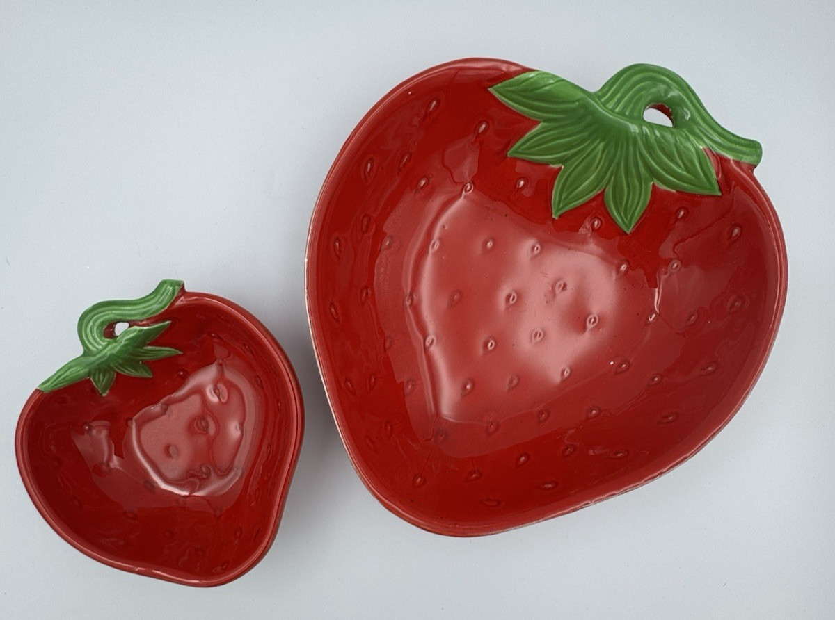 Vintage Knobler Japan Strawberry Bowl Set Red Fruit Dish Cottagecore