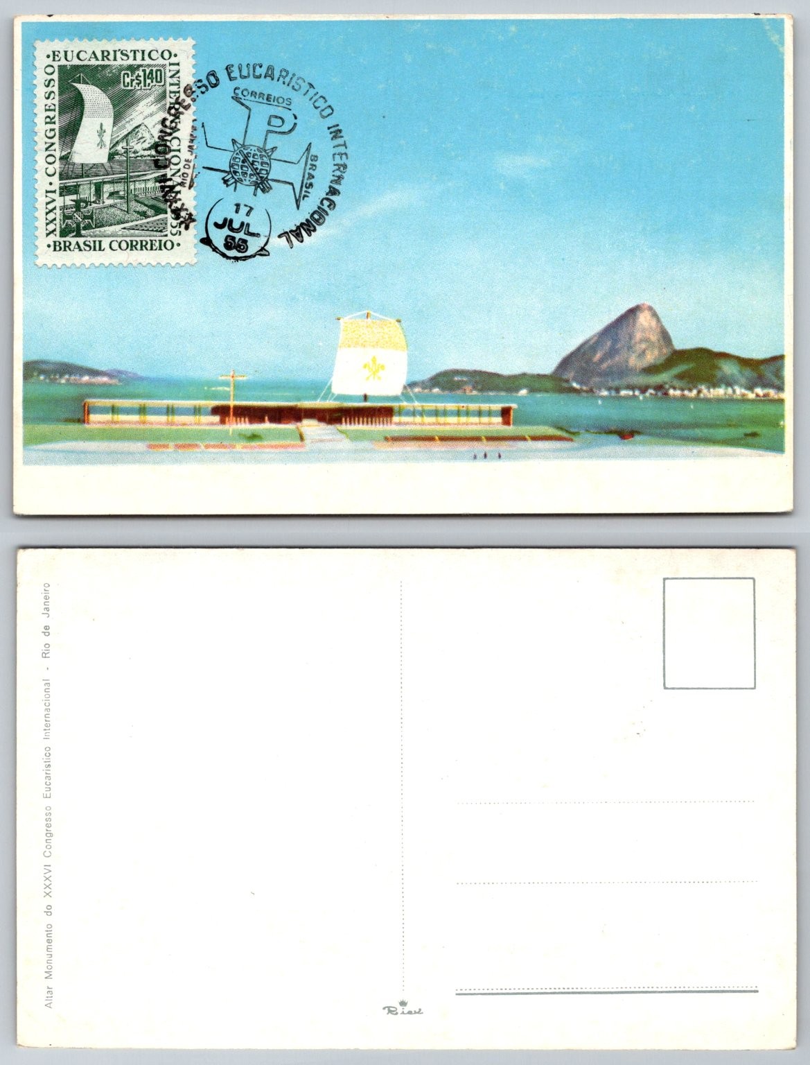 1955 Rio de Janeiro XXXVI Eucharistic Congress Altar Monument Postcard 1955 Rio de Janeiro XXXVI Eucharistic Congress Altar Monument Postcard