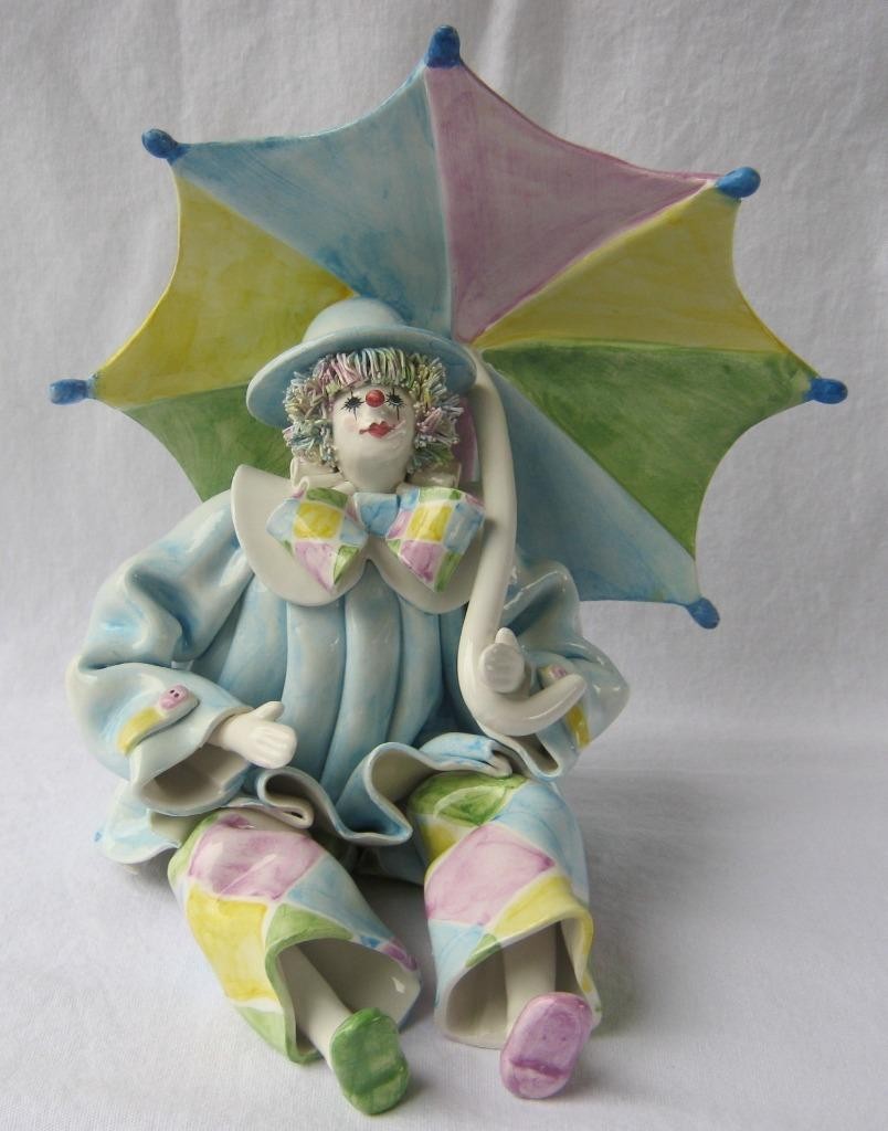 Stunning Rare Porcelain Pierrot Clown Umbrella Italy Gumps San Francisco No 20