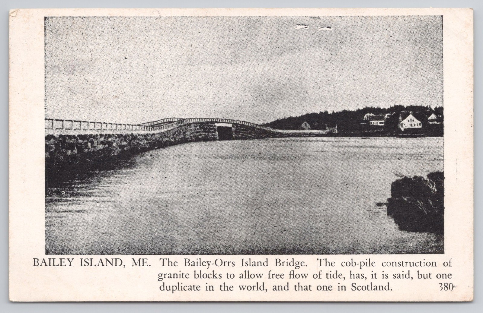 Vintage Bailey Island Maine Orrs Island Bridge Cob Pile Granite Postcard 1948