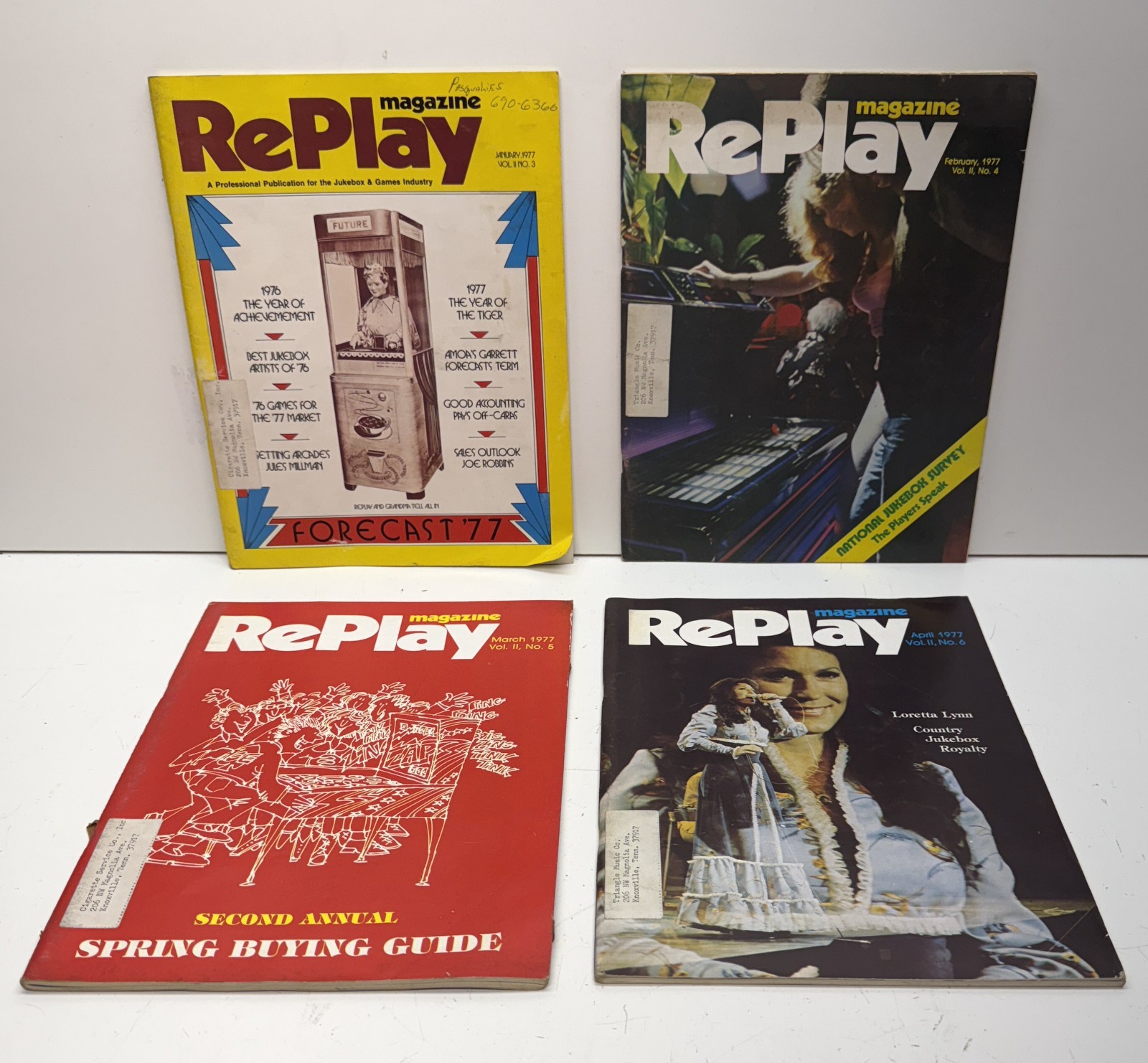 RePlay Magazine Lot x 4 Arcade Jukebox Pinball Ads Jan Feb March April 1977