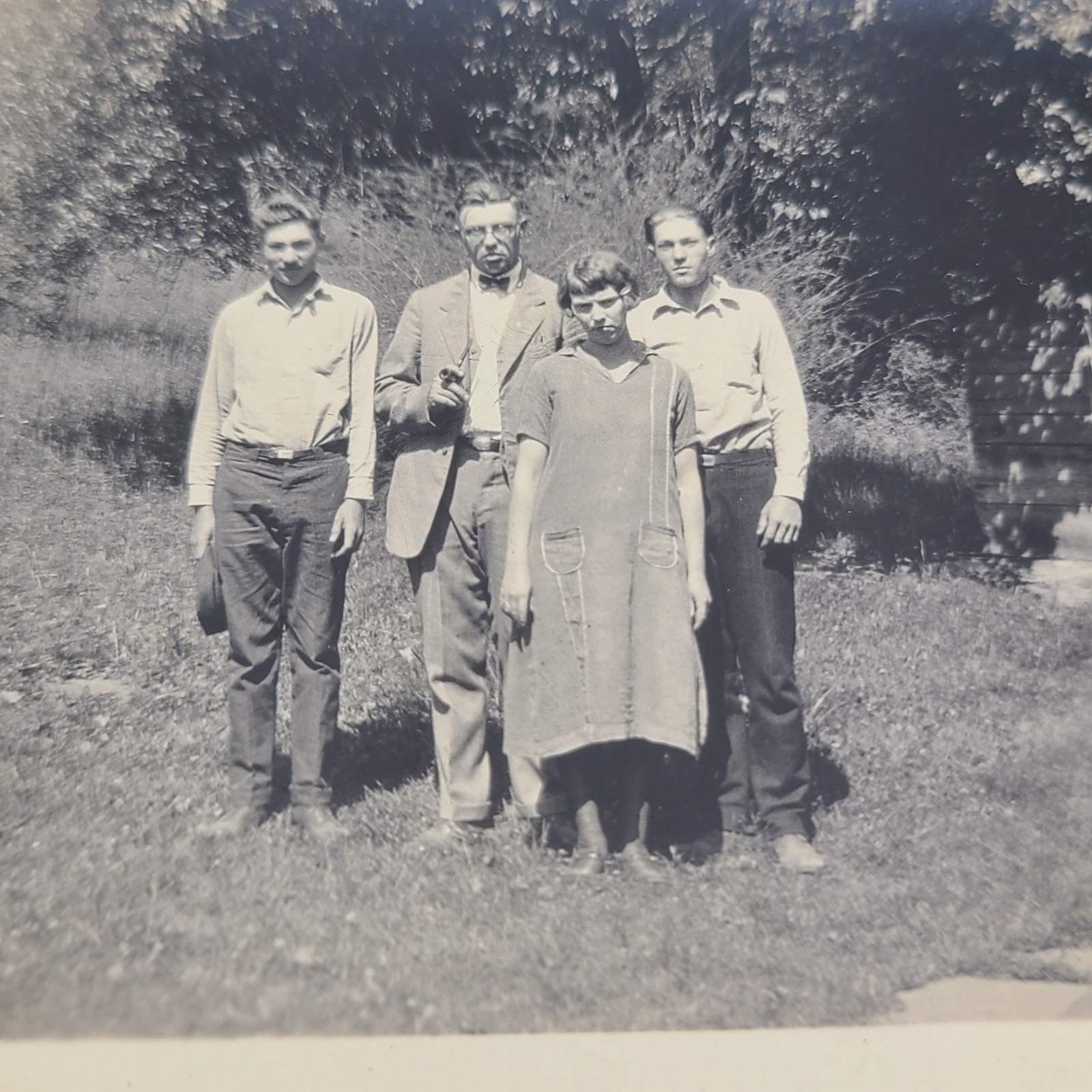 Brothers Sister Family Group Portrait Young Men Woman Rural Antique Photo
