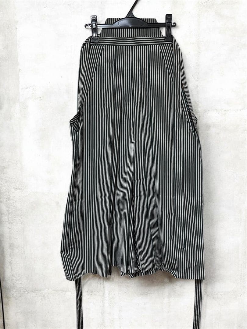 Japanese Kimono Green Grey Striped Hakama Men's Umanori Divided Length 83cm