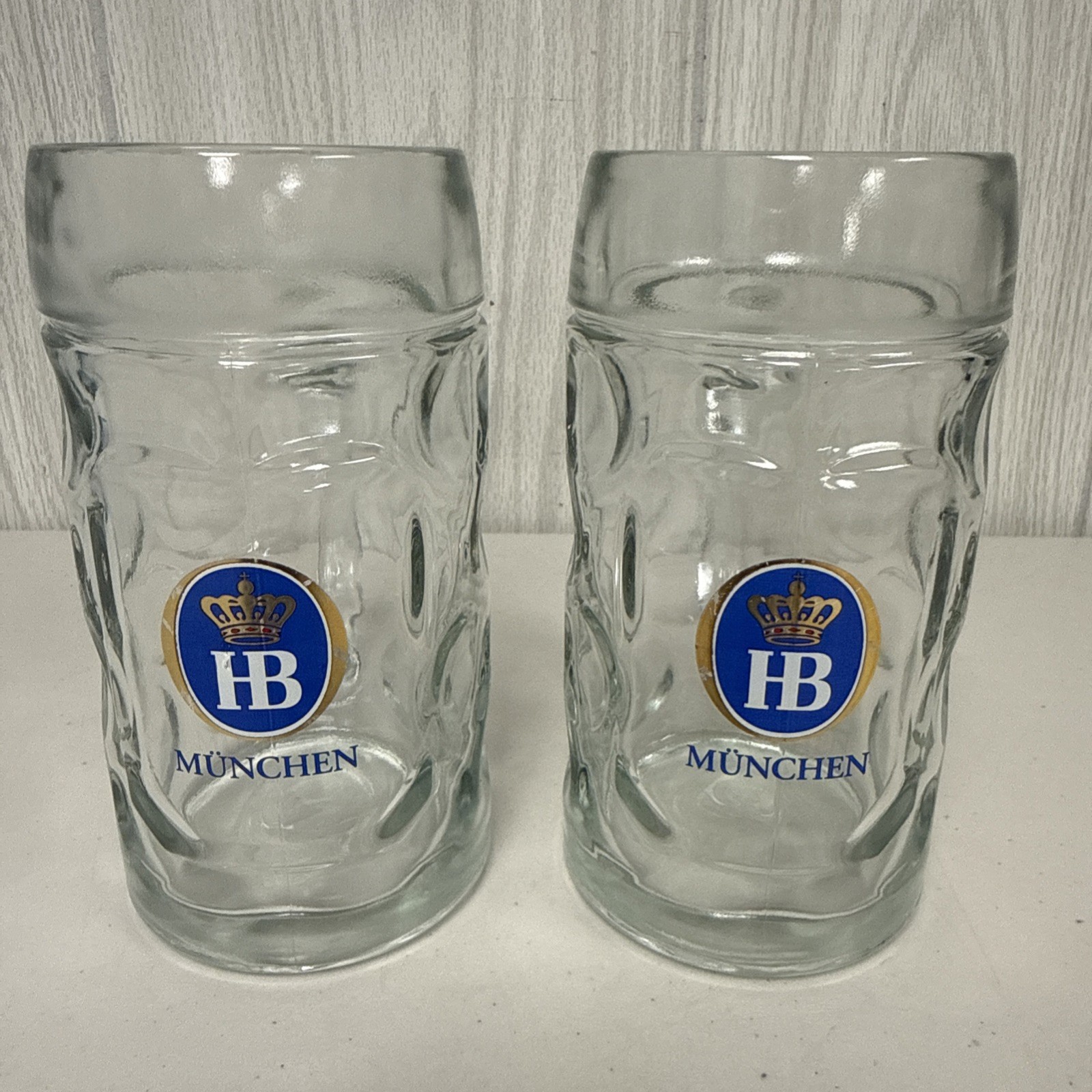 0.5L HB Hofbrauhaus Munchen Dimpled Glass Beer Stein Mug Lot of 2