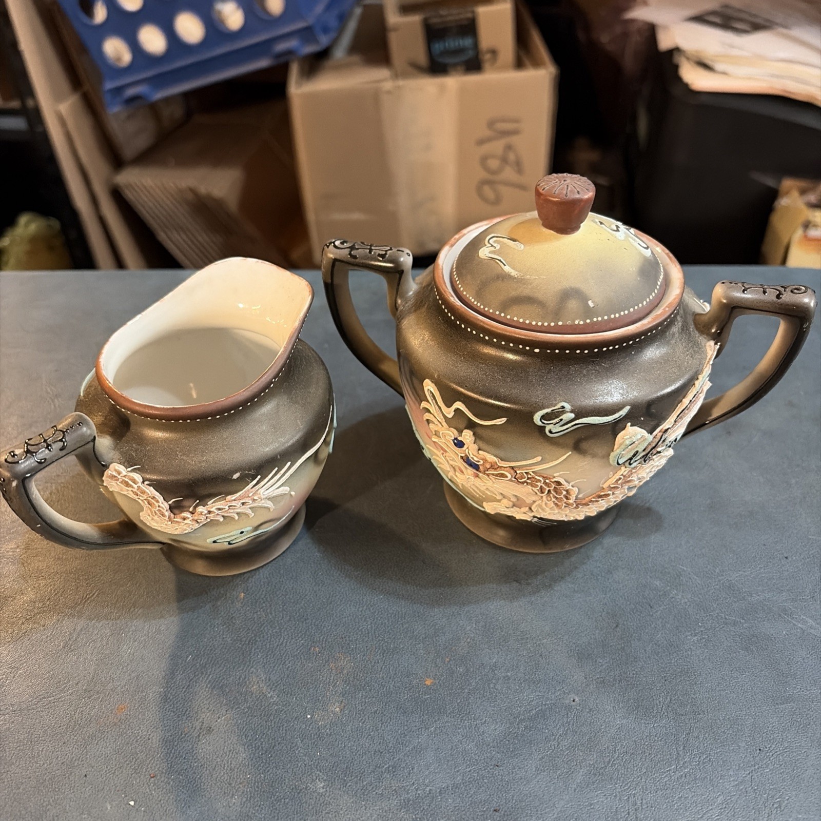 Vintage DragonWare Japanese Sugar Bowl & Creamer With Lid.  