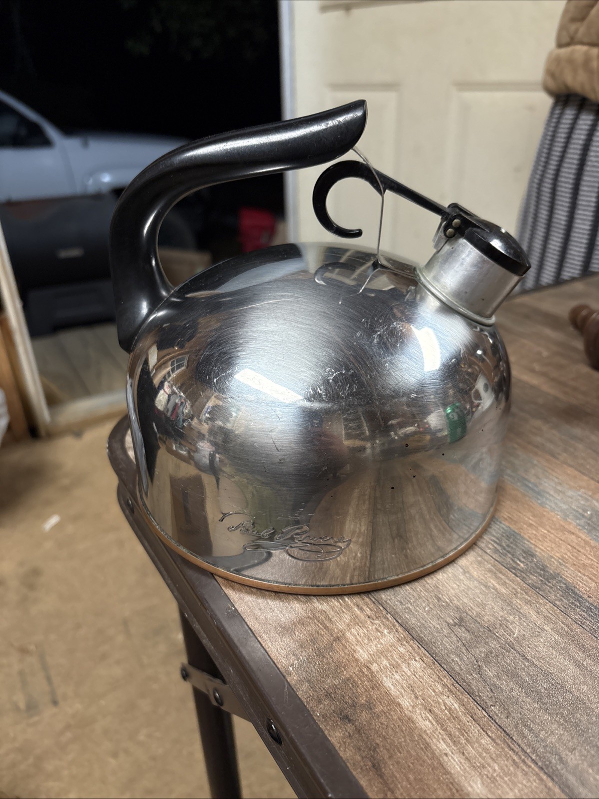 Vintage Paul Revere Ware Whistling Tea Kettle Copper Bottom Stainless Steel Pot