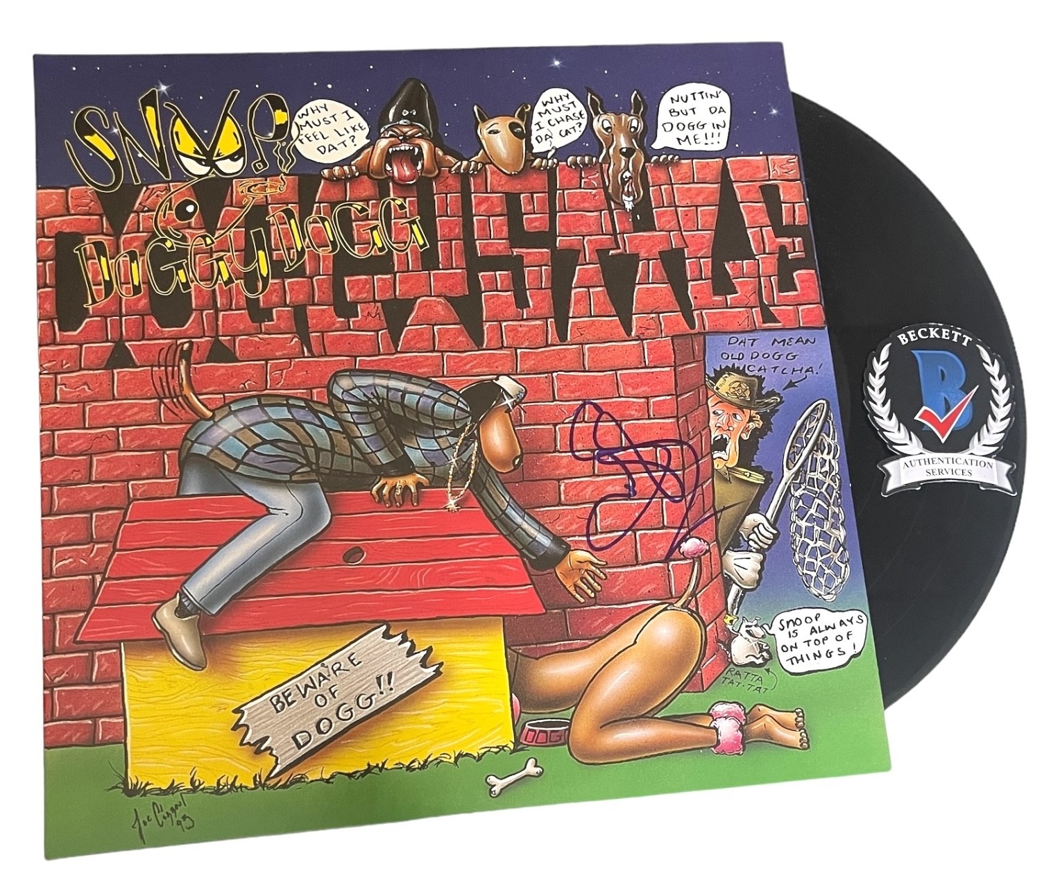 SNOOP DOGG SIGNED AUTOGRAPH DOGGYSTYLE LP VINYL BECKETT BAS