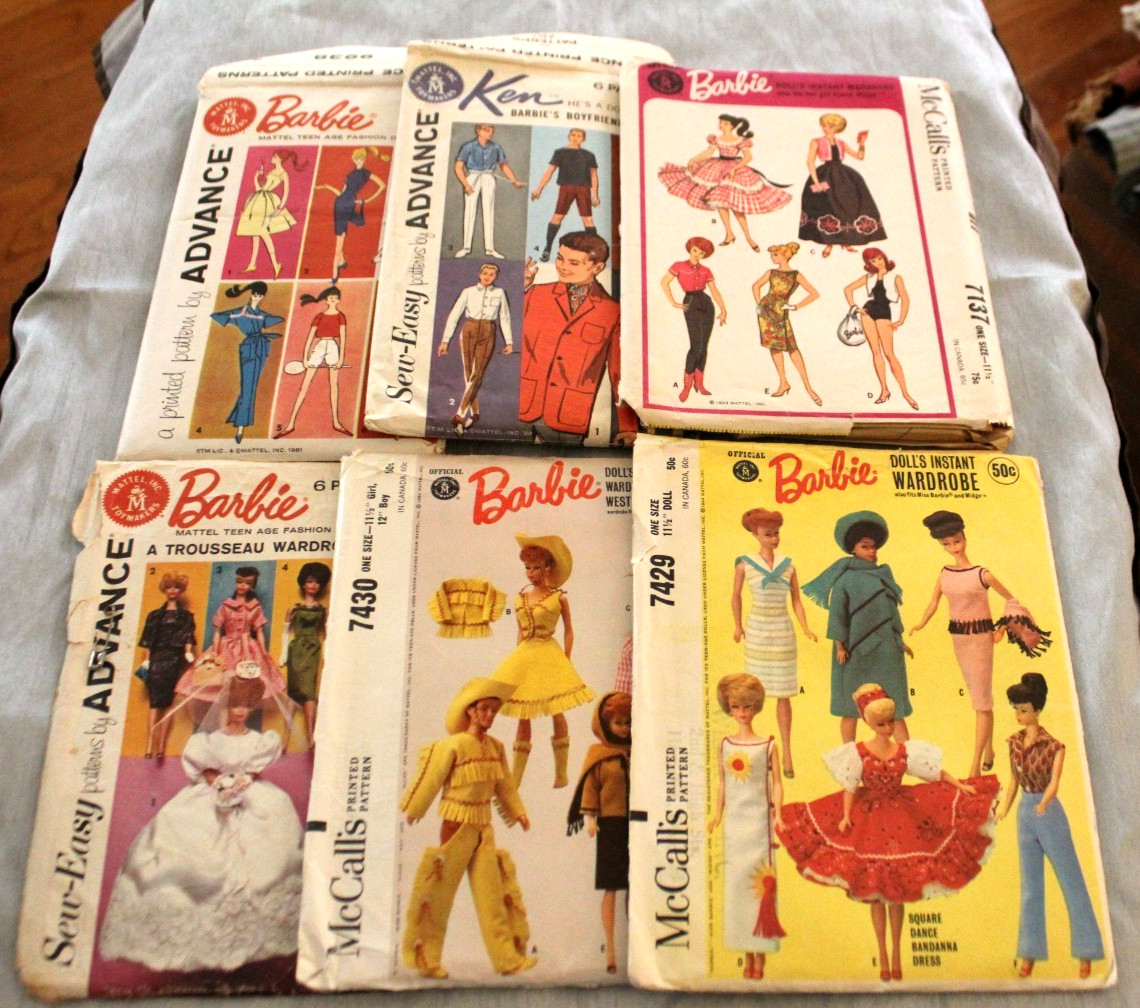 Vintage Lot of Six 1960s Barbie & Ken Doll Clothes Sewing Patterns Cut & Uncut Vintage Lot of Six 1960s Barbie & Ken Doll Clothes Sewing Patterns Cut & Uncut
