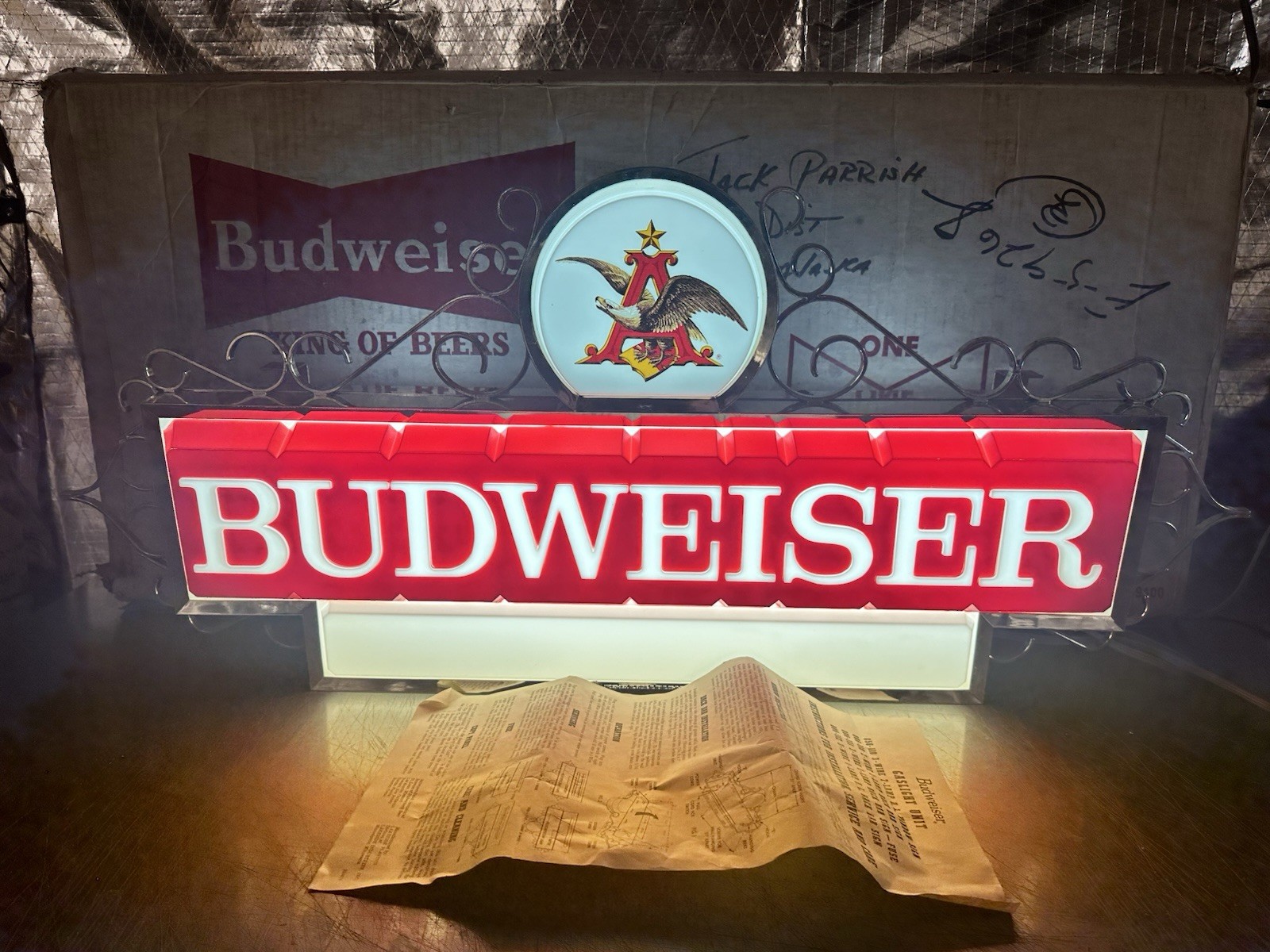Vintage 1960s Budweiser Beer Gaslight Window Sign With Box