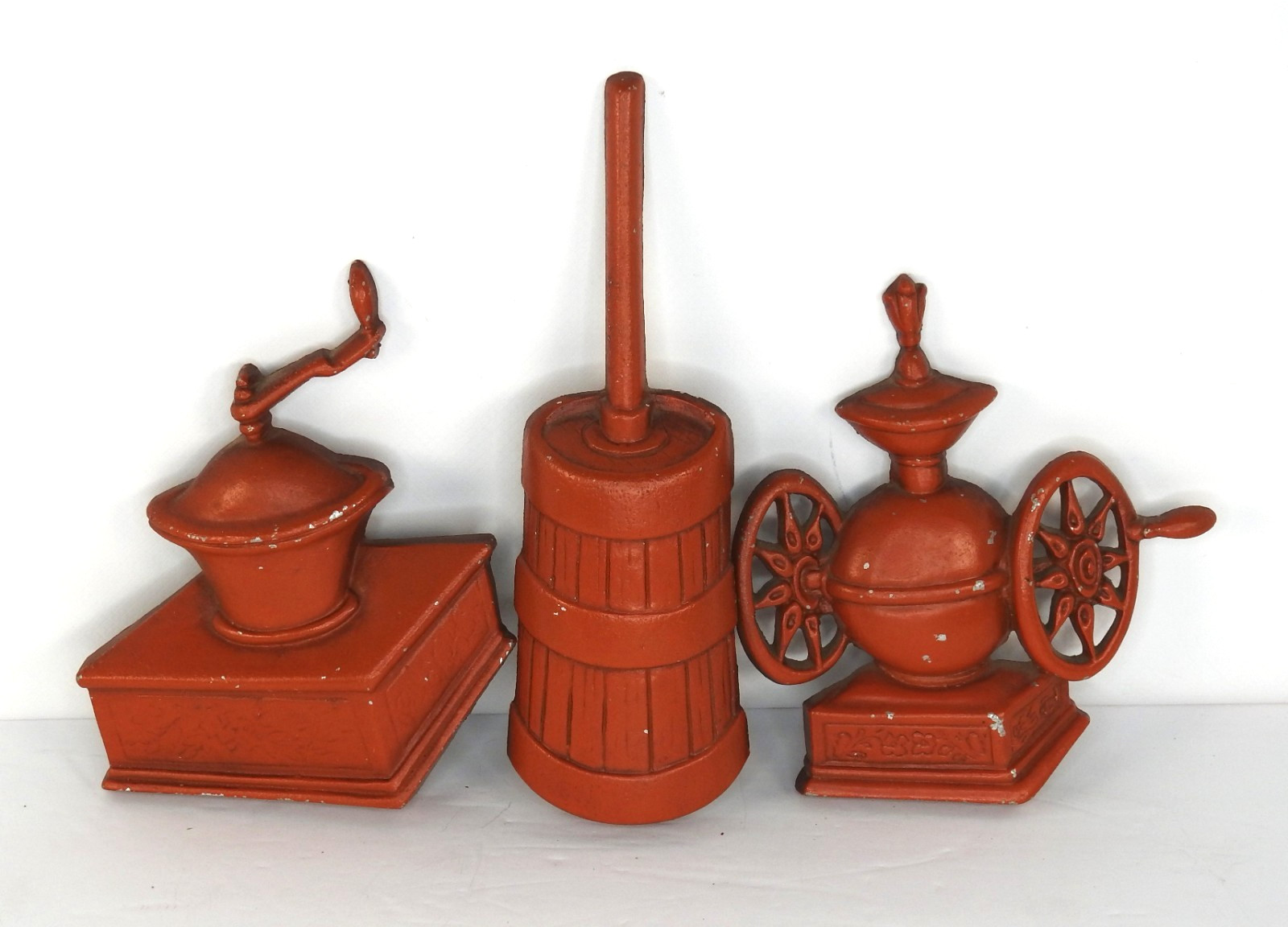VTG Sexton USA Metal Wall Art Plaques 3pc Red/Orange Mid Century Kitchen Decor