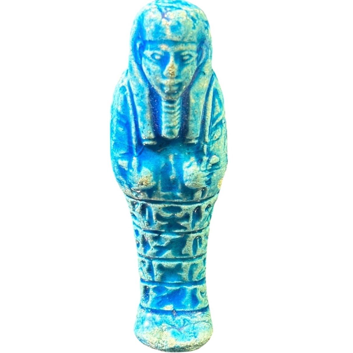 Egyptian Ushabti Figurine Blue Faience Late Period Hieroglyph Amulet