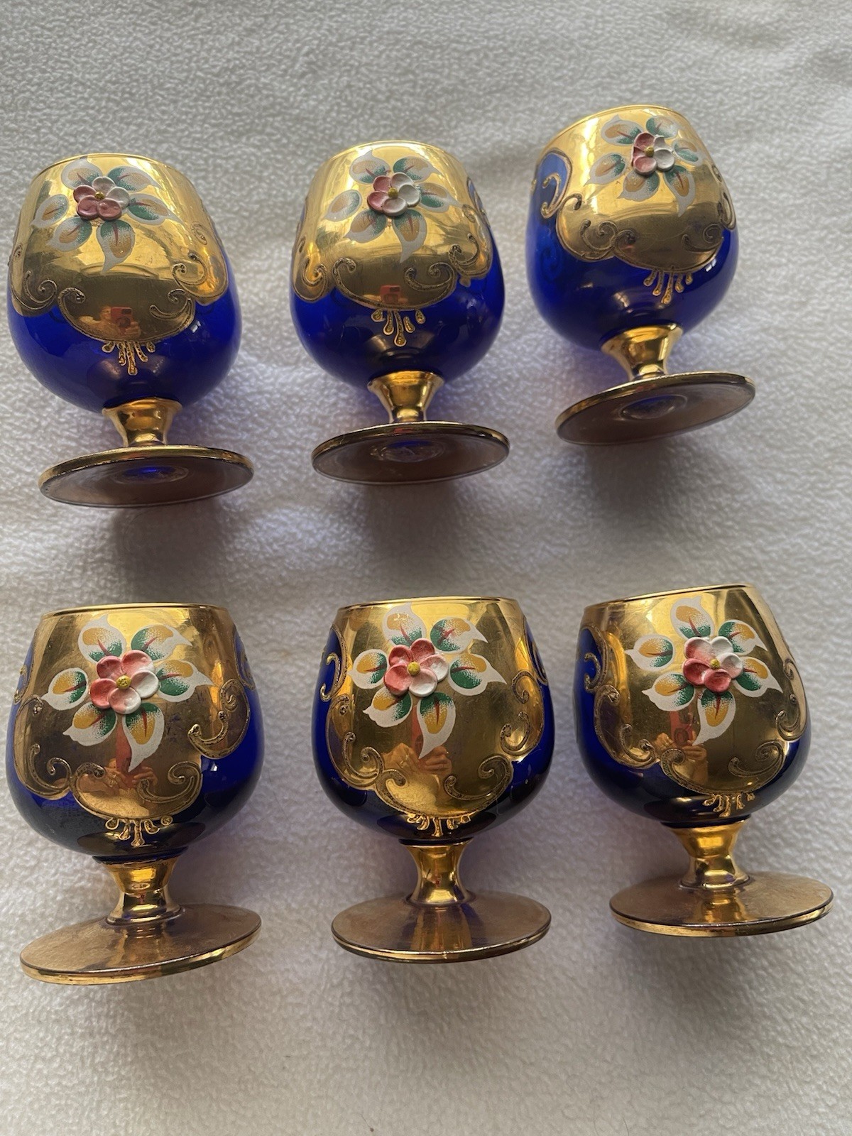 Vintage Bohemian Cobalt Blue Brandy Snifter set of 6/ Murano Italy