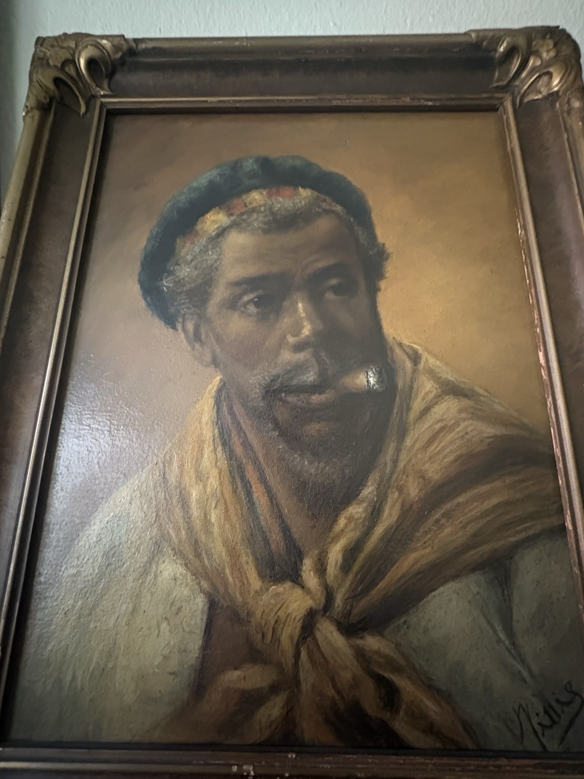 Willis African American Cigar Oil Painting Board Antique c1940s Richard E Hyland