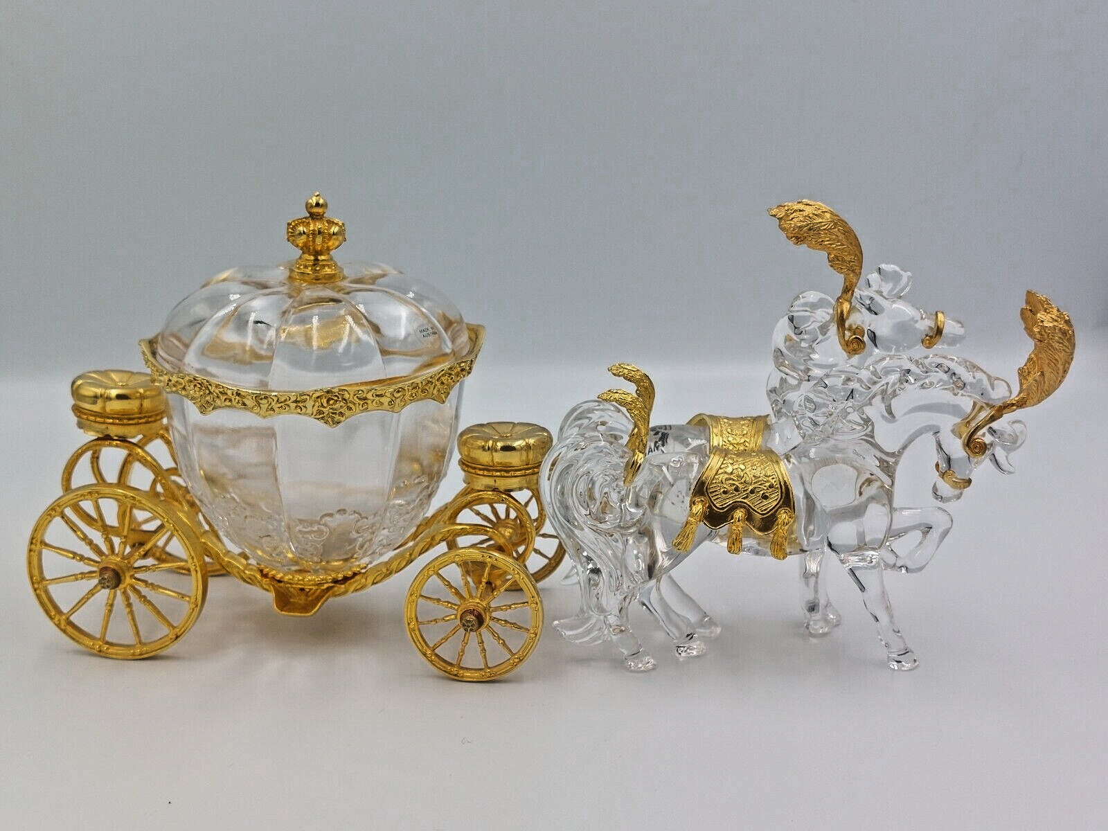 Franklin Mint Cinderella \'s Magic Coach Carriage With Horses Set Crystal 24k...