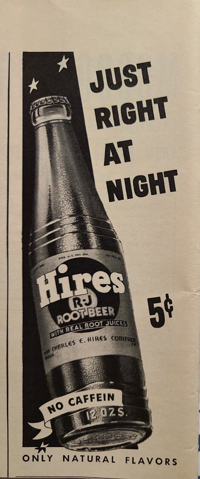 Vintage Print Ad 1942 WWII Hires Root Beer Just Right At Night Real Root Juices