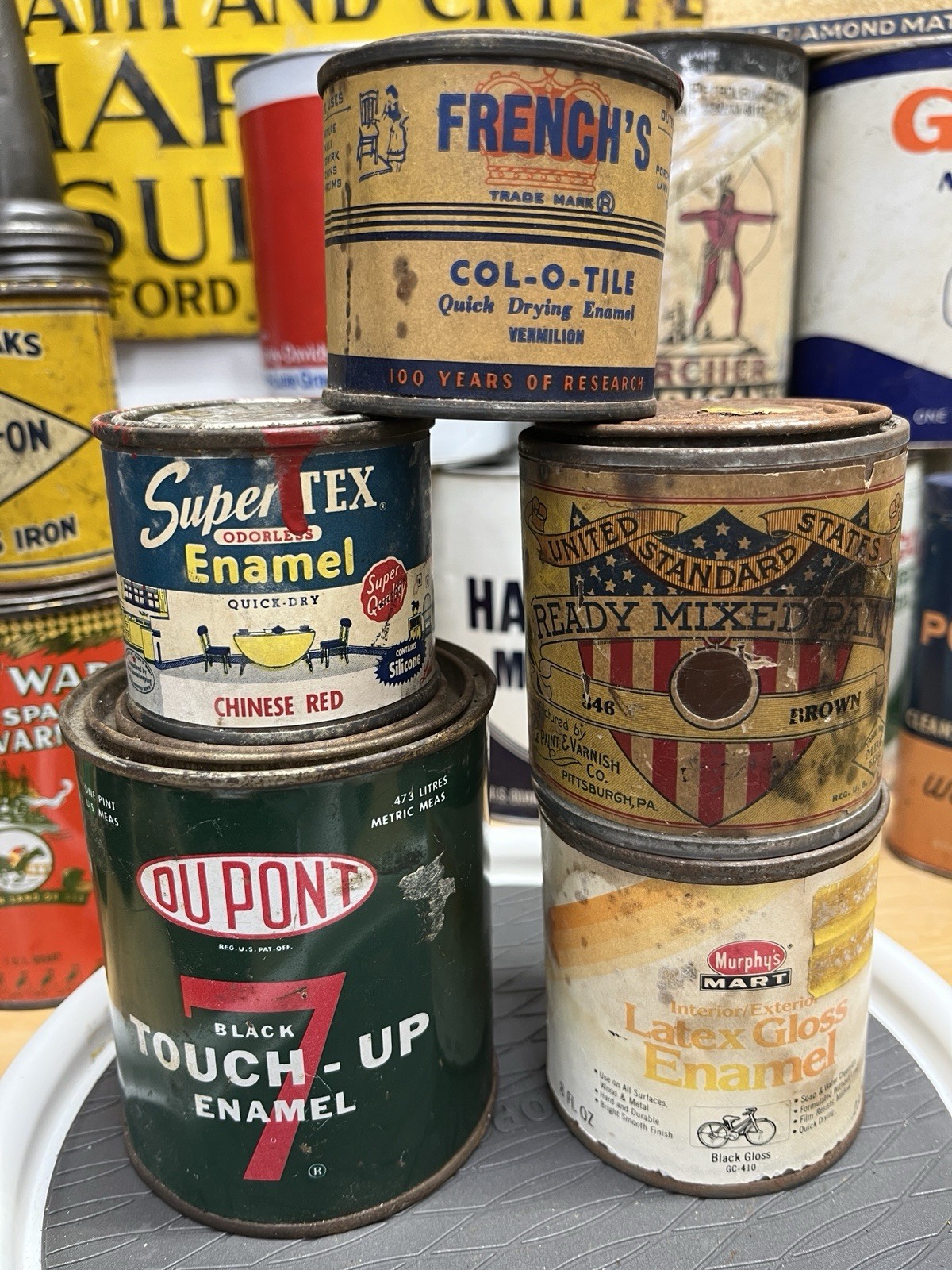 Vintage Paint Can Advertising Tins Lot Great Graphics