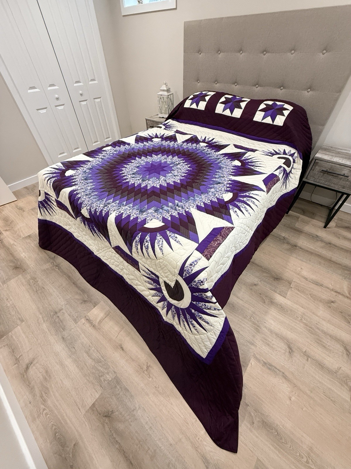 New Amish Quilt Twinkling Star Purple Burgundy 104x116 Heirloom Lancaster PA