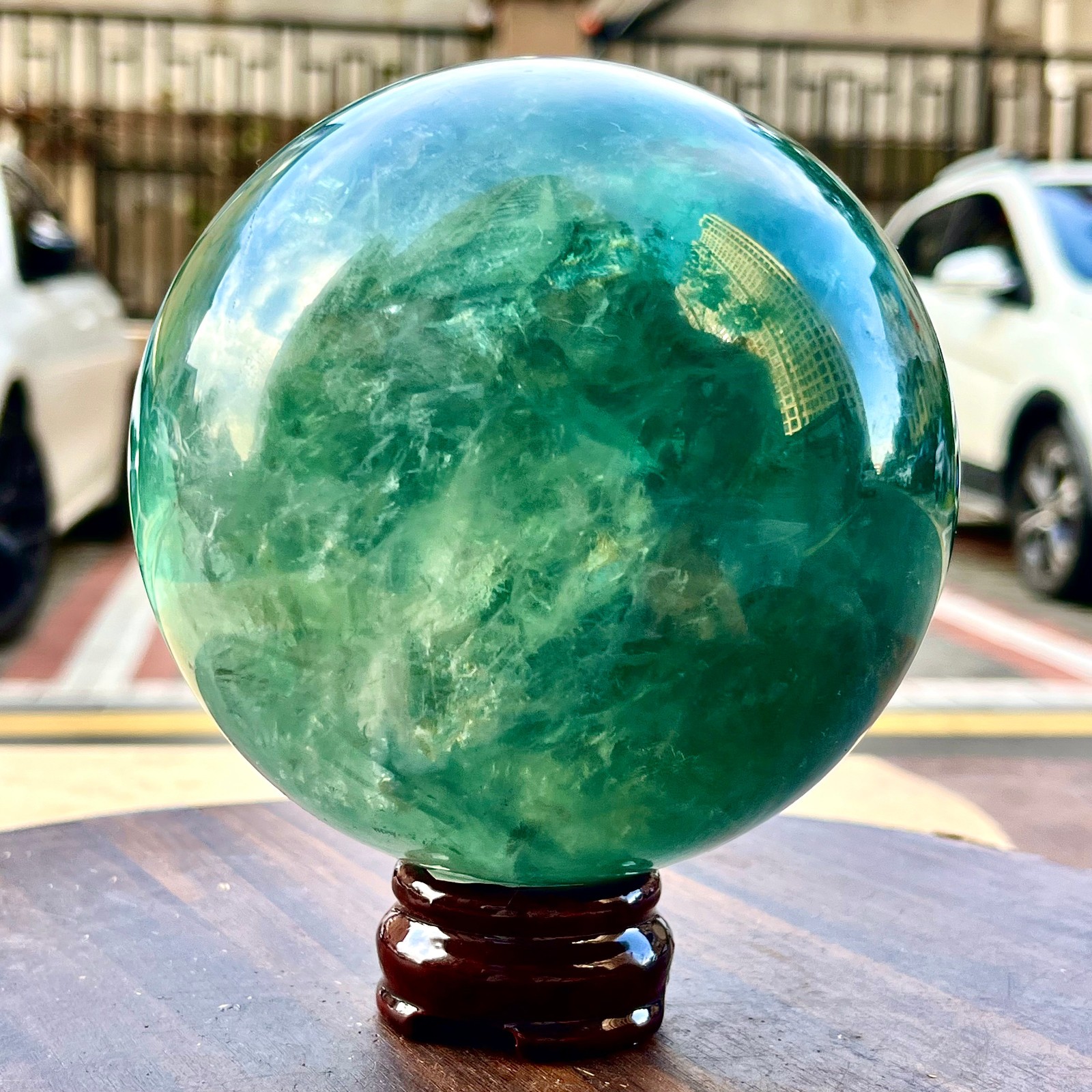 6.67LB Natural Green Fluorite Qi Polished Healing Crystal Ball