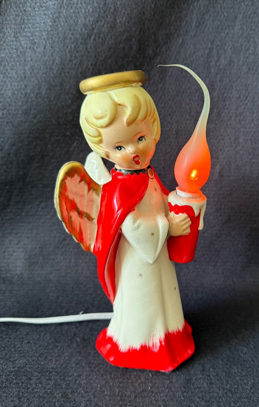 RARE VTG \'50\'s Electrified Ceramic Angel w/Candle Figurine~ Japan~9 1/4\