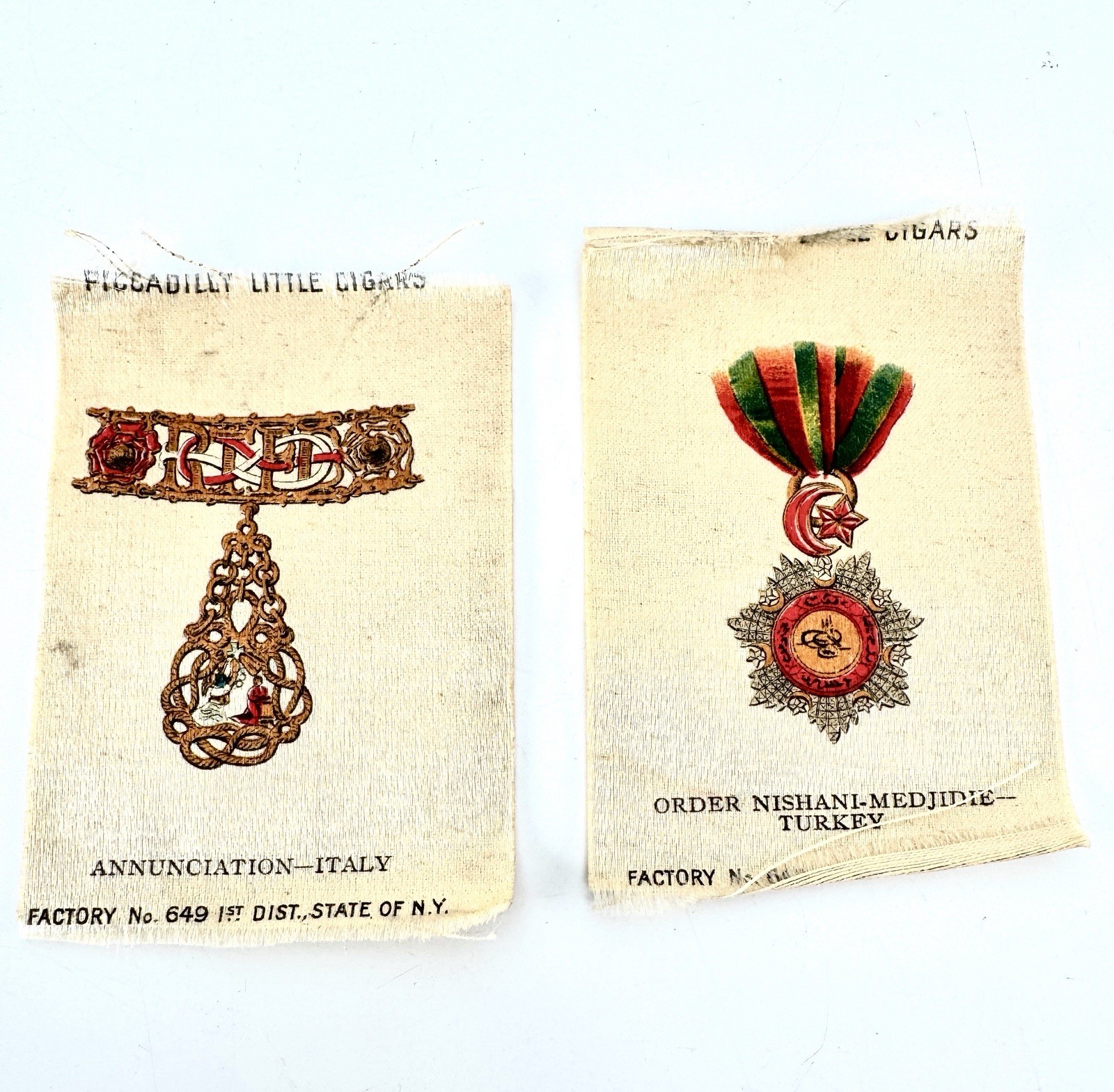 Lot Of 2 Antique Piccadilly Little Cigars Tobacco Silks Italy Turkey Factory 649