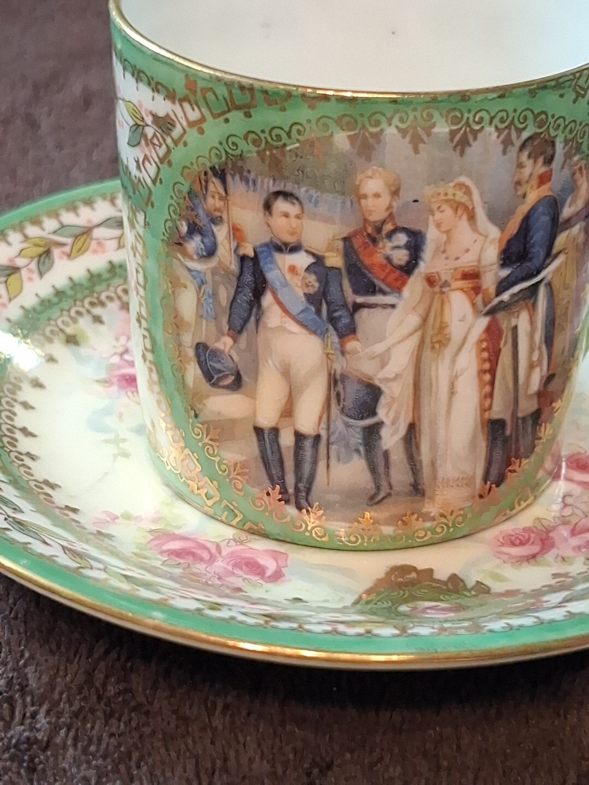 Antique Emperor Napoleon III French Royal Arms Porcelain Tea Cup & Saucer Crown Antique Emperor Napoleon III French Royal Arms Porcelain Tea Cup & Saucer Crown